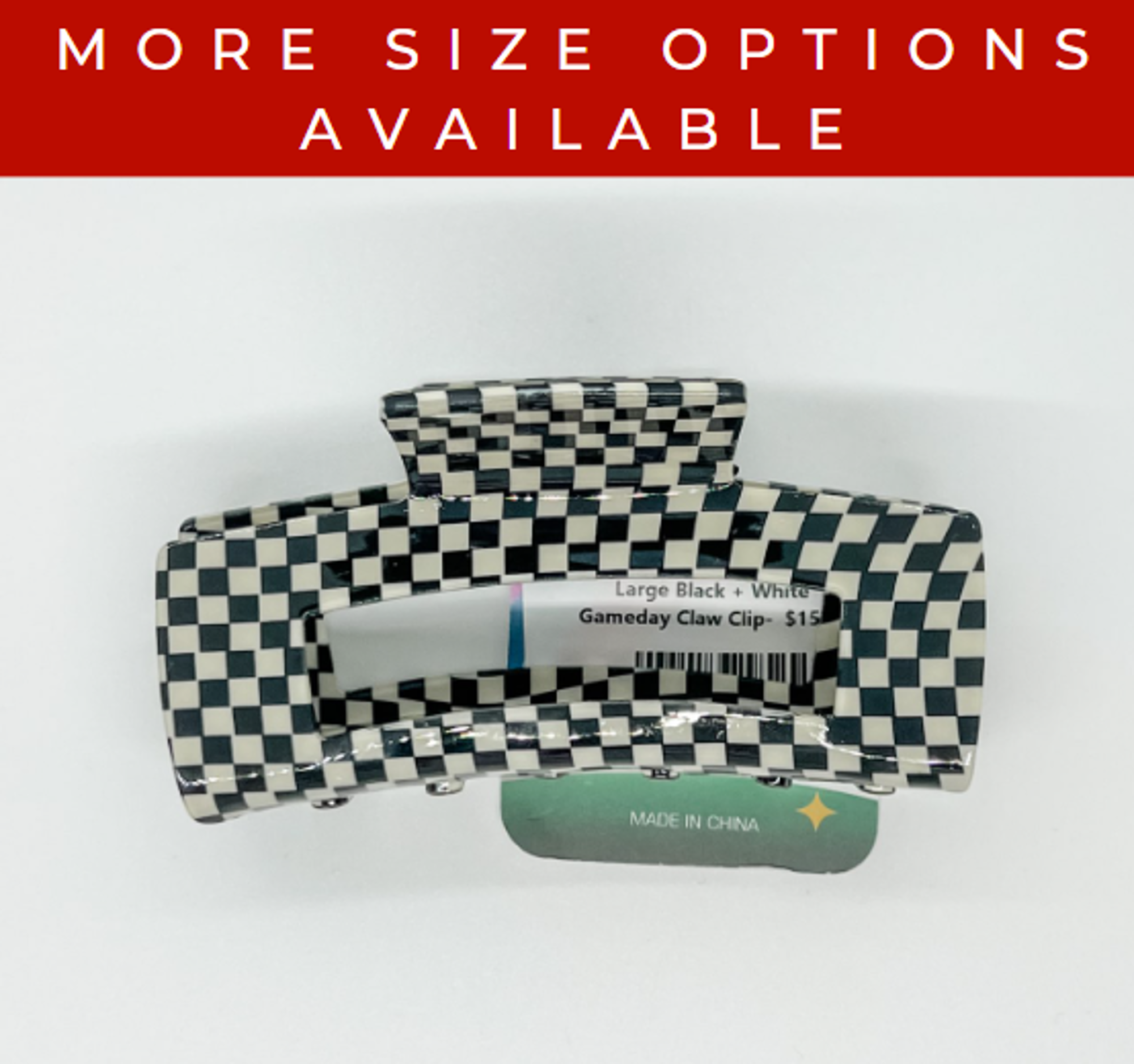 image of: Black and White Checkered Gameday Hair Claw Clip