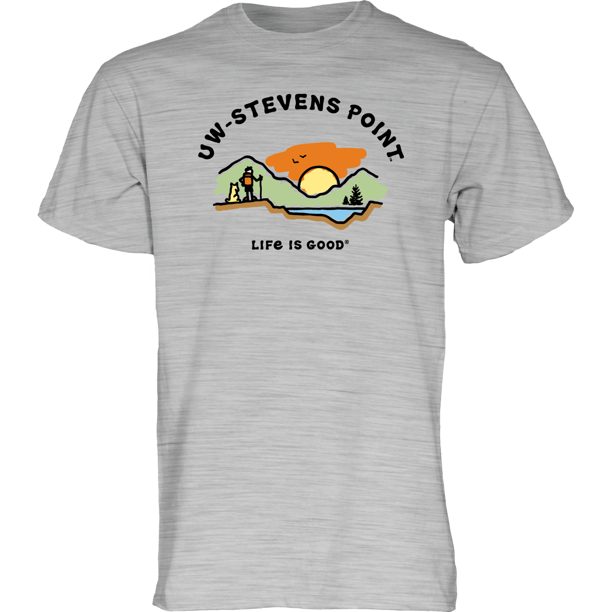 Product image 1 of 1 for UW- Stevens Point Life is Good Mill Dyed Short Sleeve Tee, Heather Grey