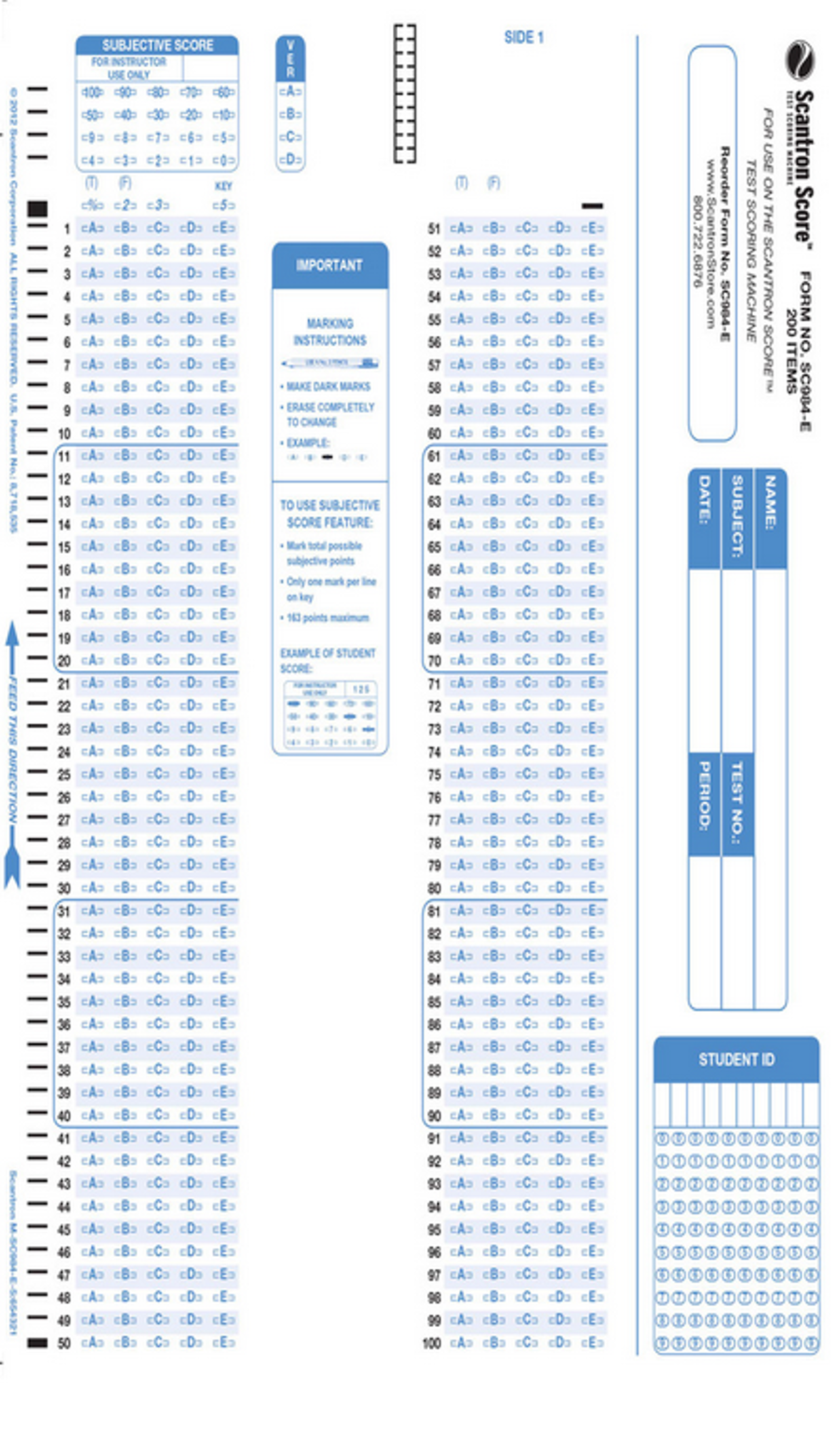 Product image 1 of 1 for LARGE BLUE SCANTRON SC984_E