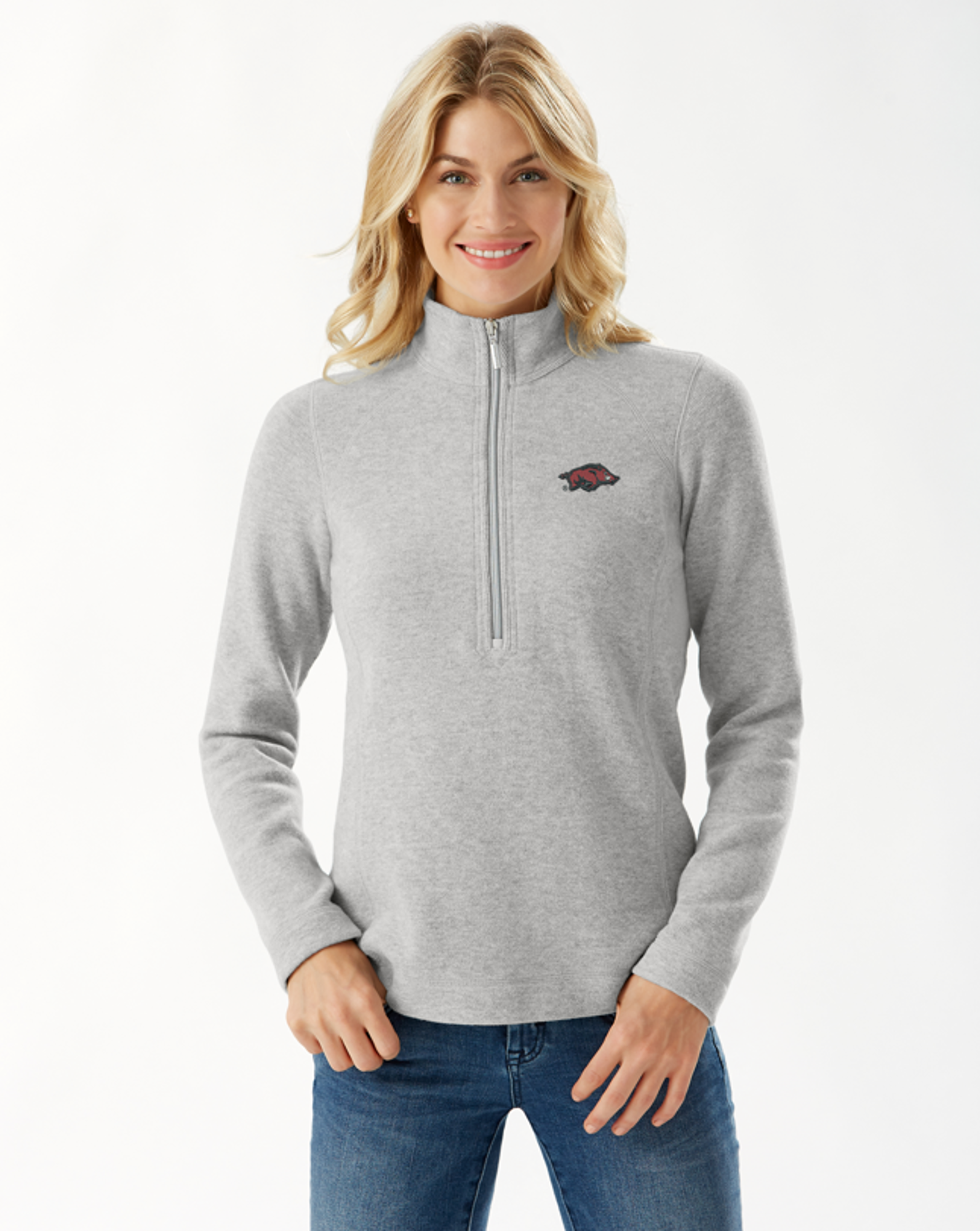image of: Arkansas Razorbacks Tommy Bahama Sport Aruba Half Zip - Fossil Grey Heather