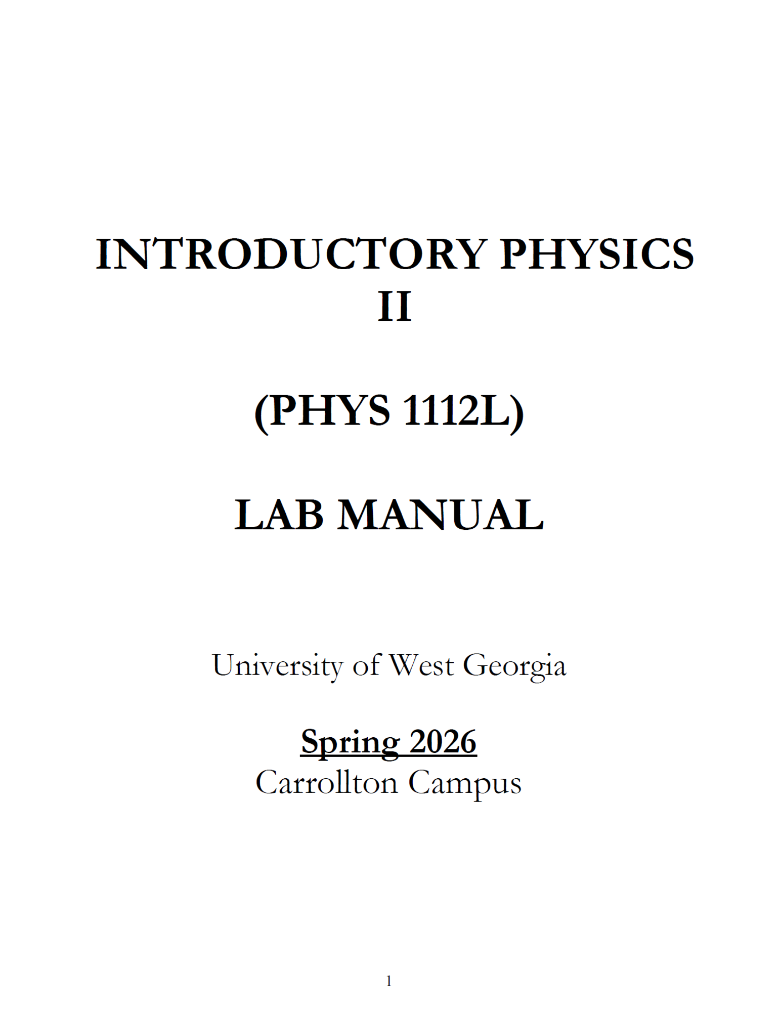 Cover image for PHYS 1112L LAB MANUAL - SPRING 2026