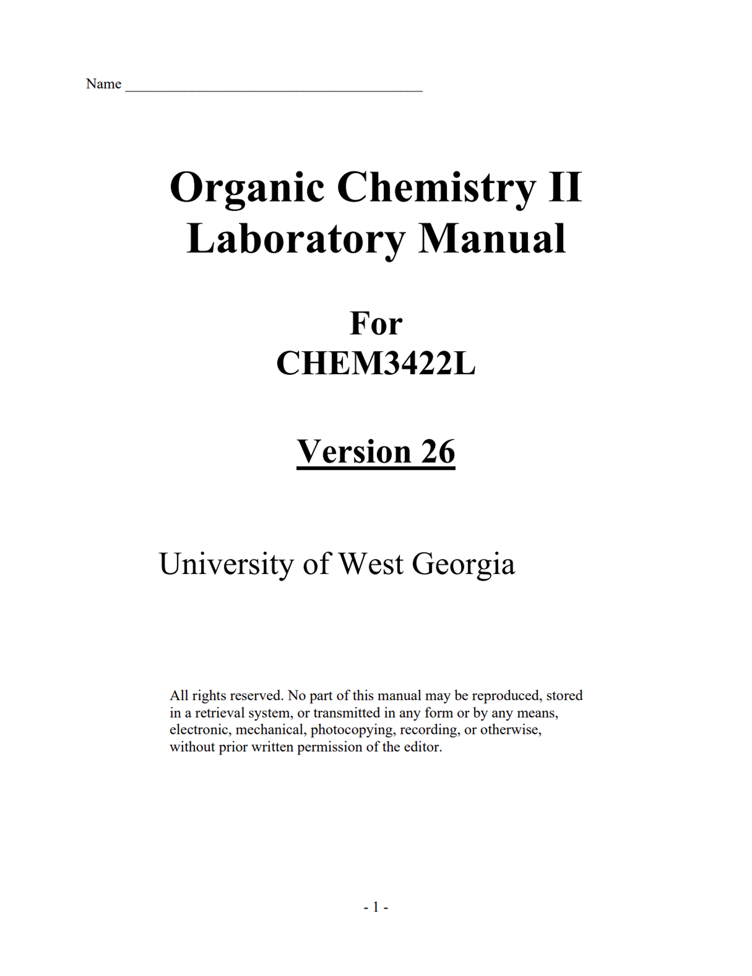 Cover image for CHEM 3422L LAB MANUAL - SPRING 2026