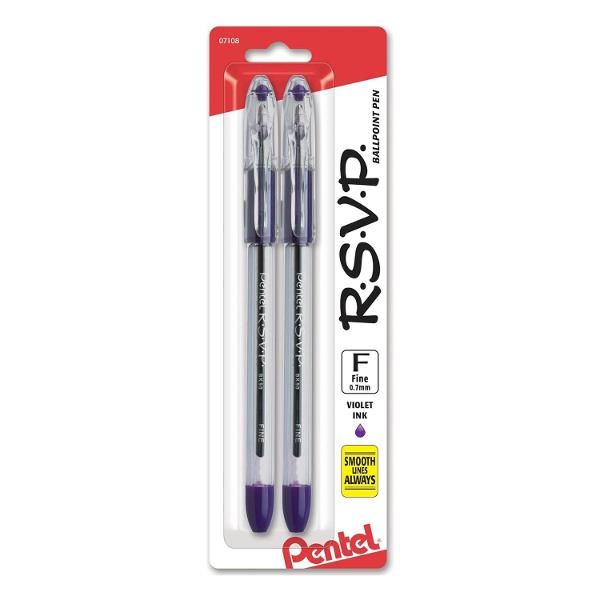 Pentel RSVP Ballpoint Pen, (0.7mm), Fine Line, Violet Ink, 2 Pack; $2.40