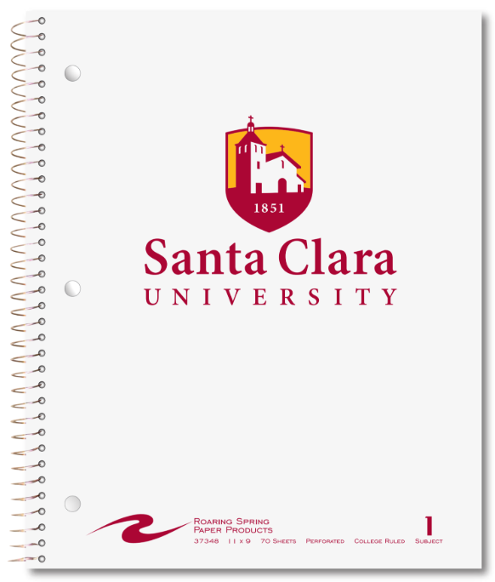 image of: Santa Clara University 1 Subject College Ruled Notebook, White