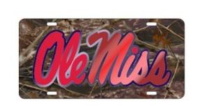 image of: Camo Ole Miss Script Acrylic License Plate