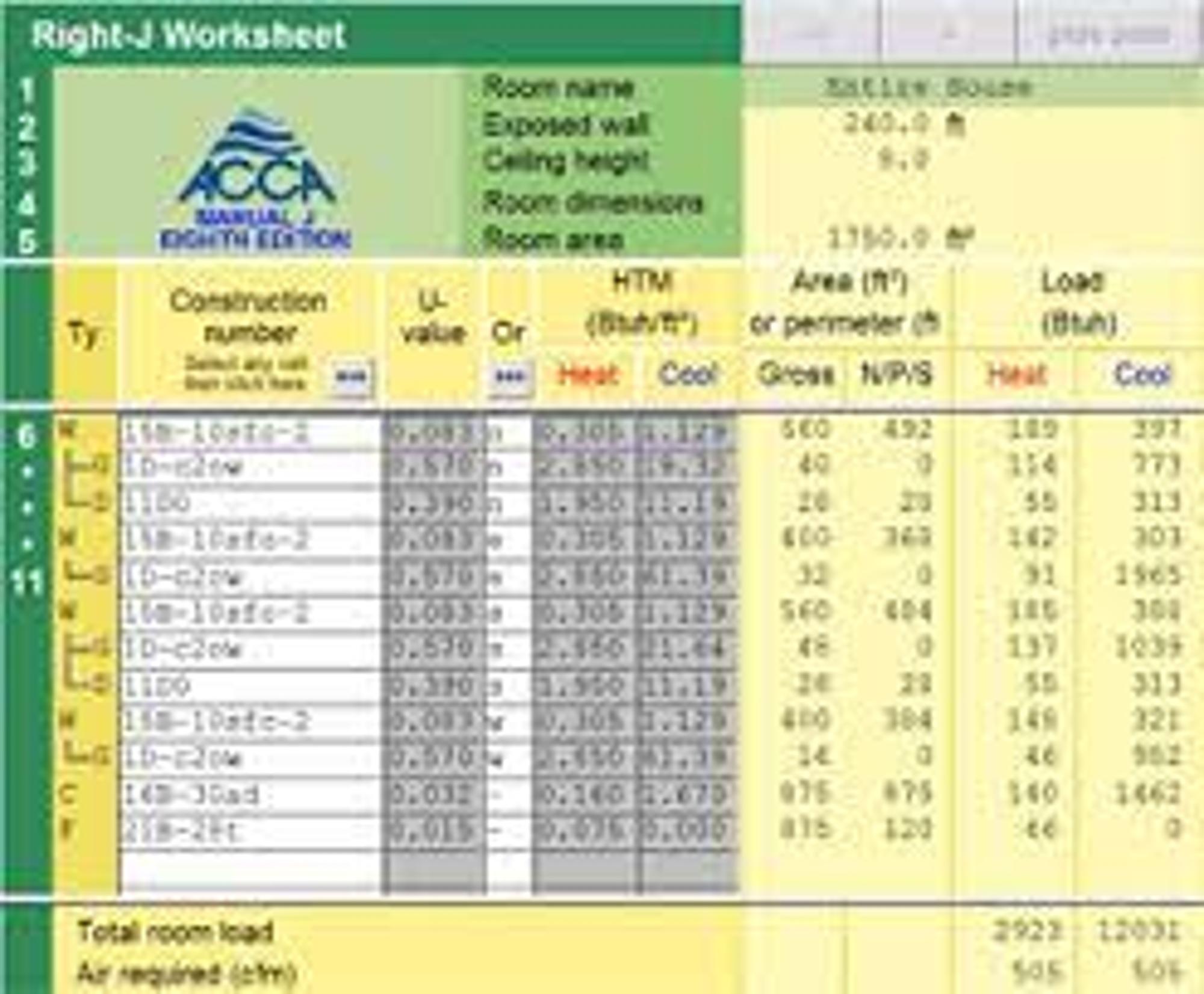 image of: Manual J Worksheet