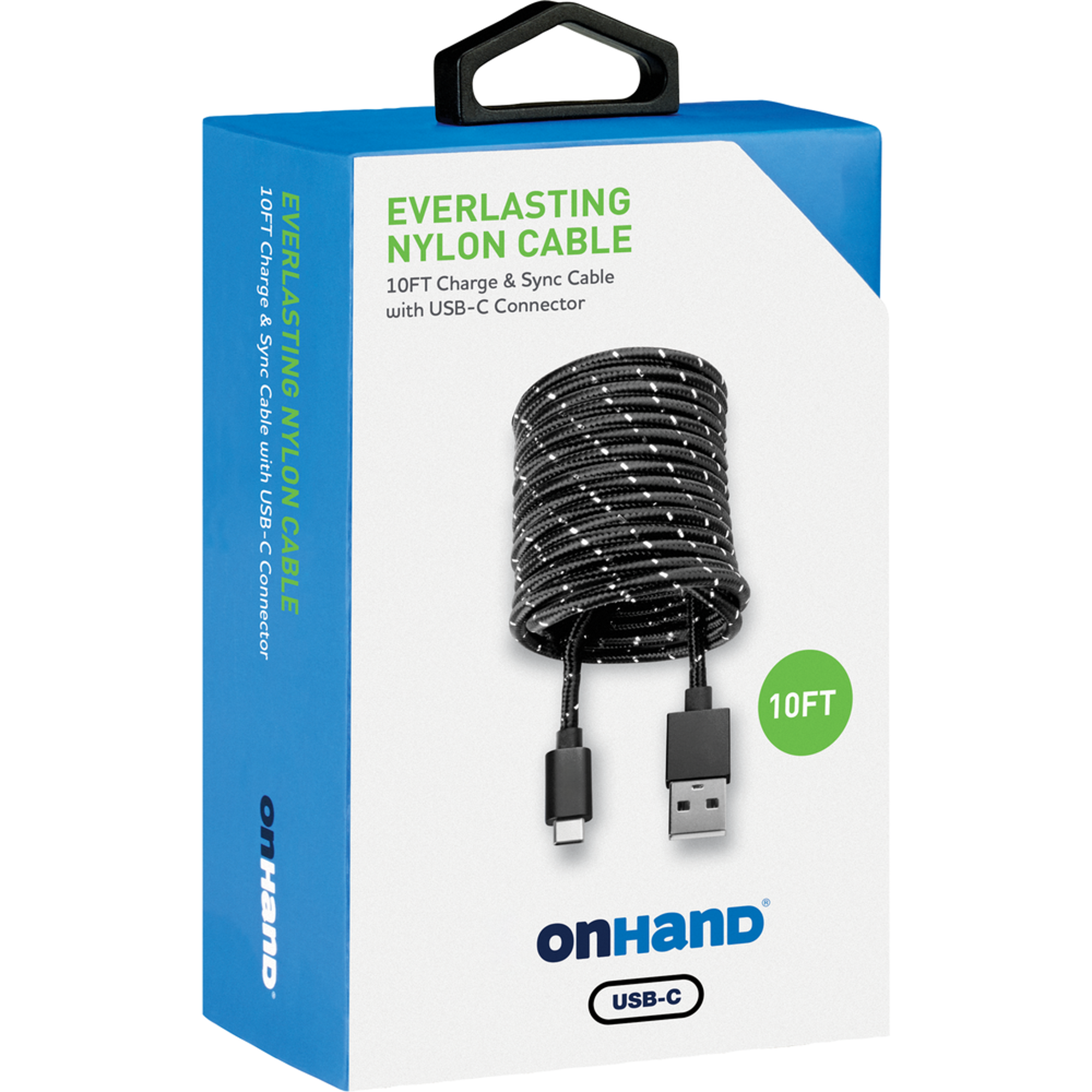 image of: OnHand Charging Cable 10ft BP USB-A to USB-C