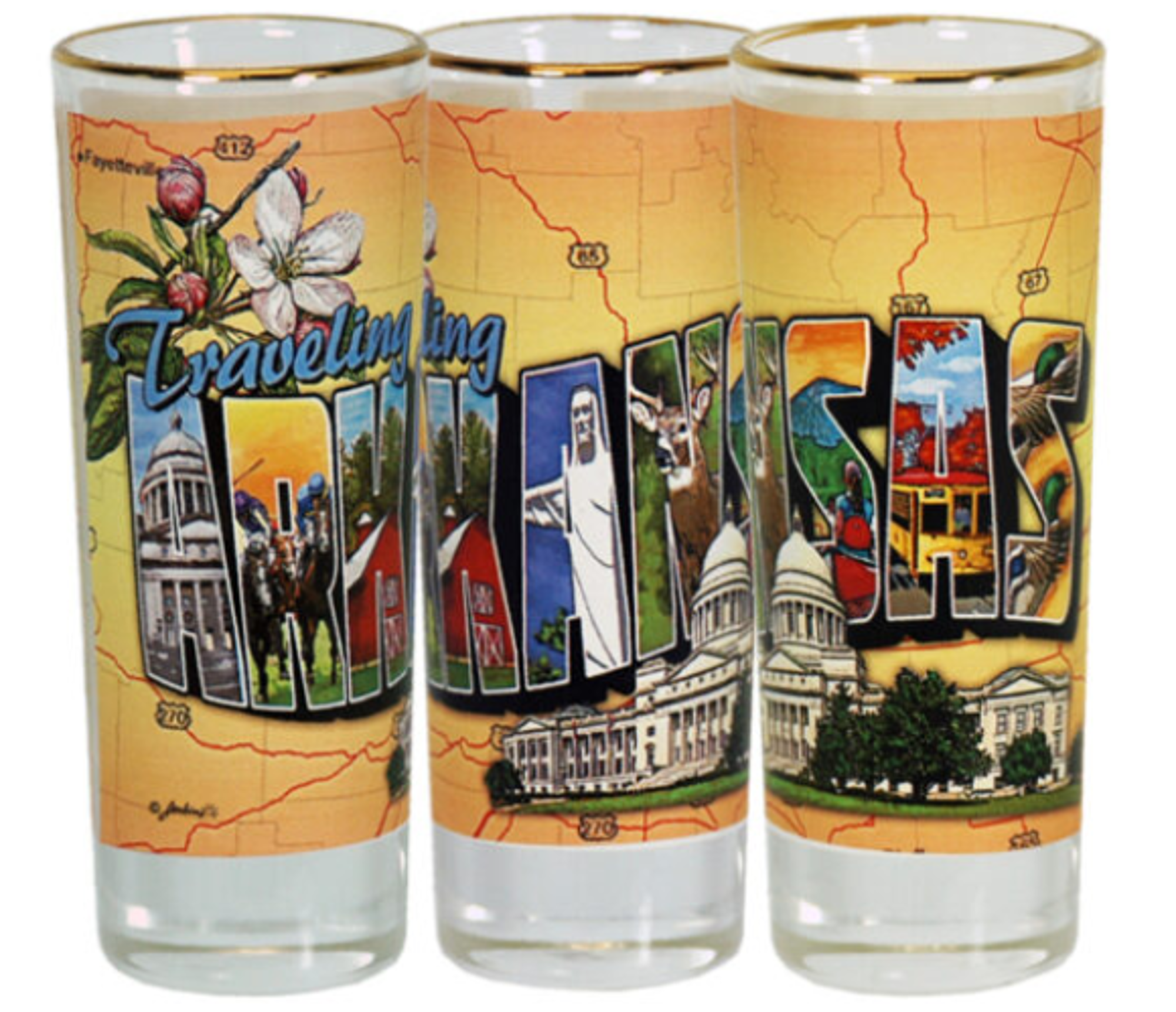 image of: Arkansas State Postcard Souvenir Gold Rim Shooter