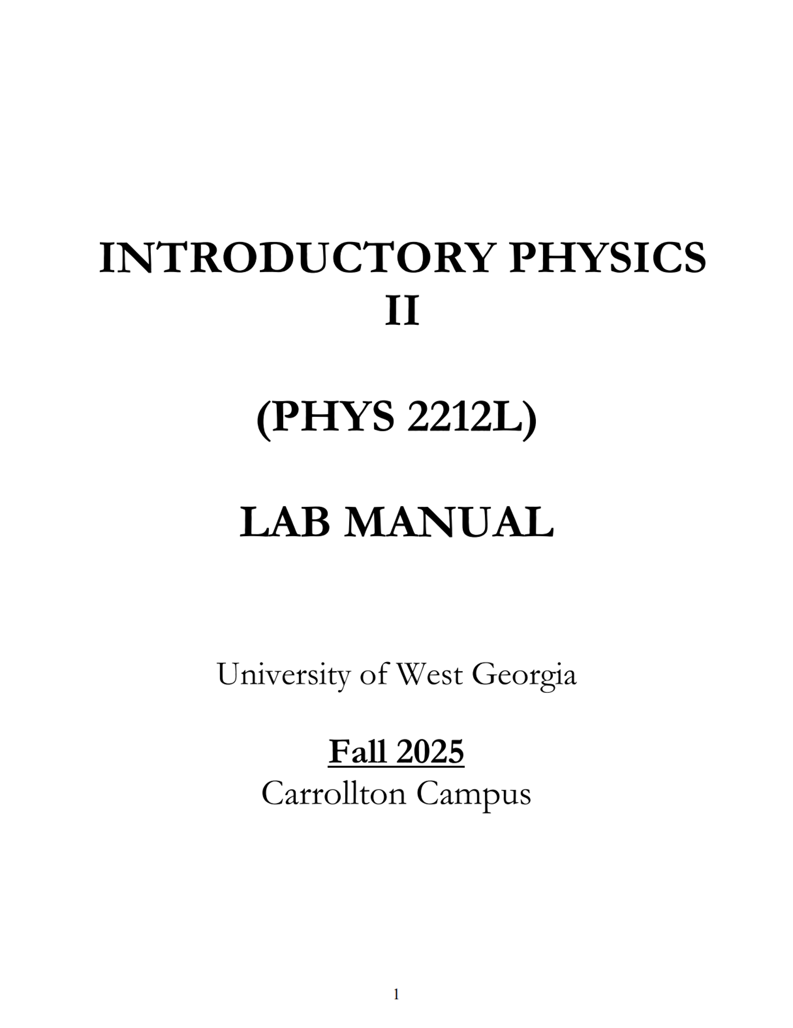 Cover image for PHYS 2212L LAB MANUAL - FALL 2025