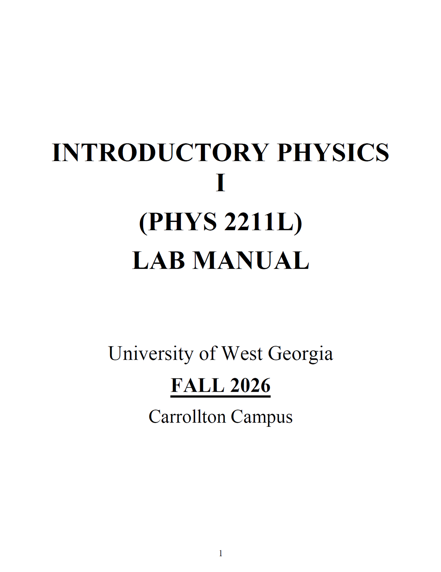 Cover image for PHYS 2211L LAB MANUAL - FALL 2026