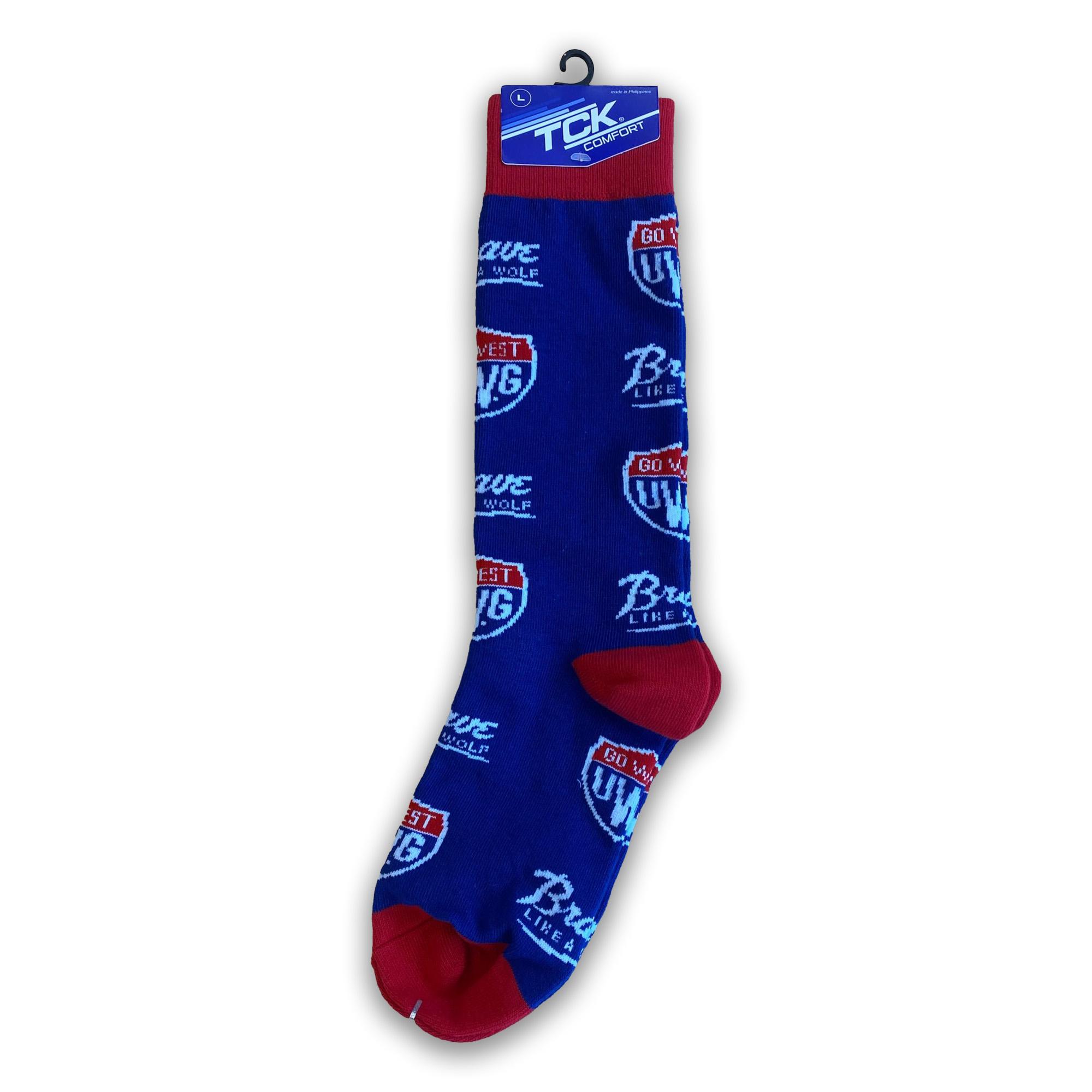 image of: BRAVE LIKE A WOLF & SHIELD LOGO MIDCALF SOCKS