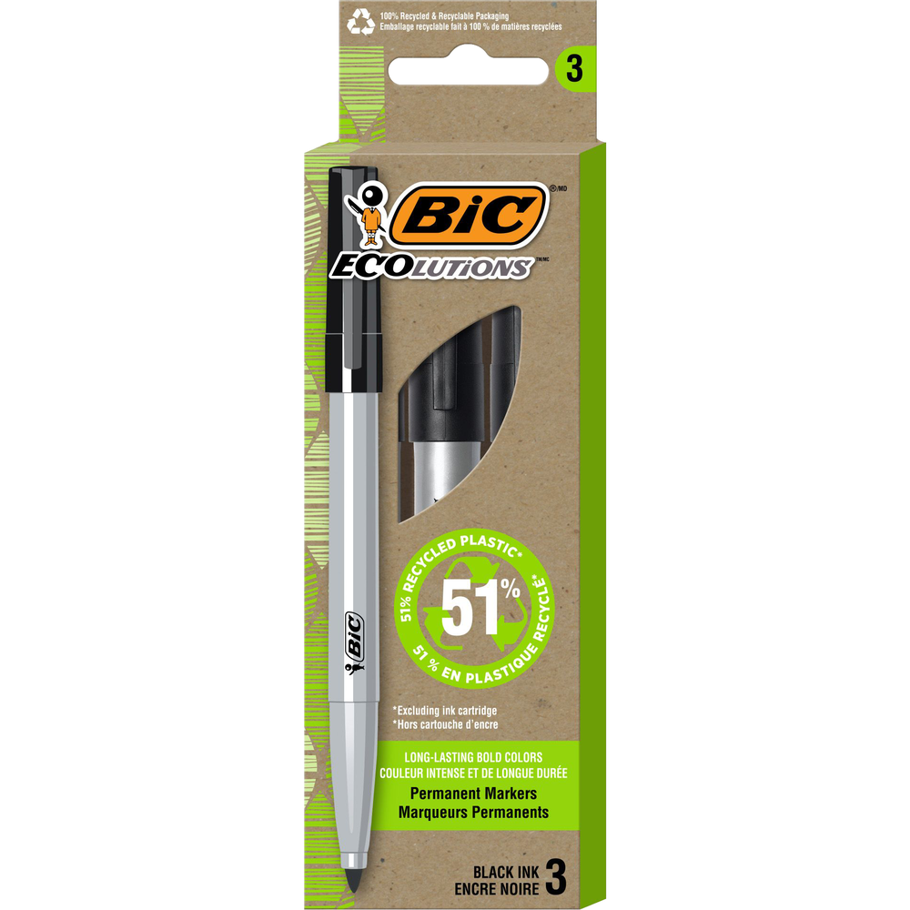 Product image 1 of 1 for BIC ECOlutions Recycled Permanent Marker, Black Fine, 3pk