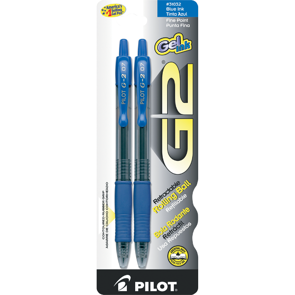 Pilot G2 Retractable Gel Pen - Blue .7mm 2Pk BP; $5.99