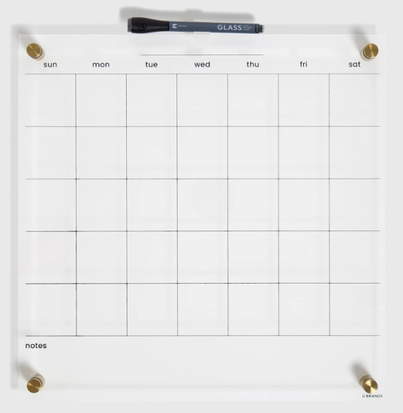 U Brands Gold & Clear Dry Erase Monthly Calendar Clear; $29.98
