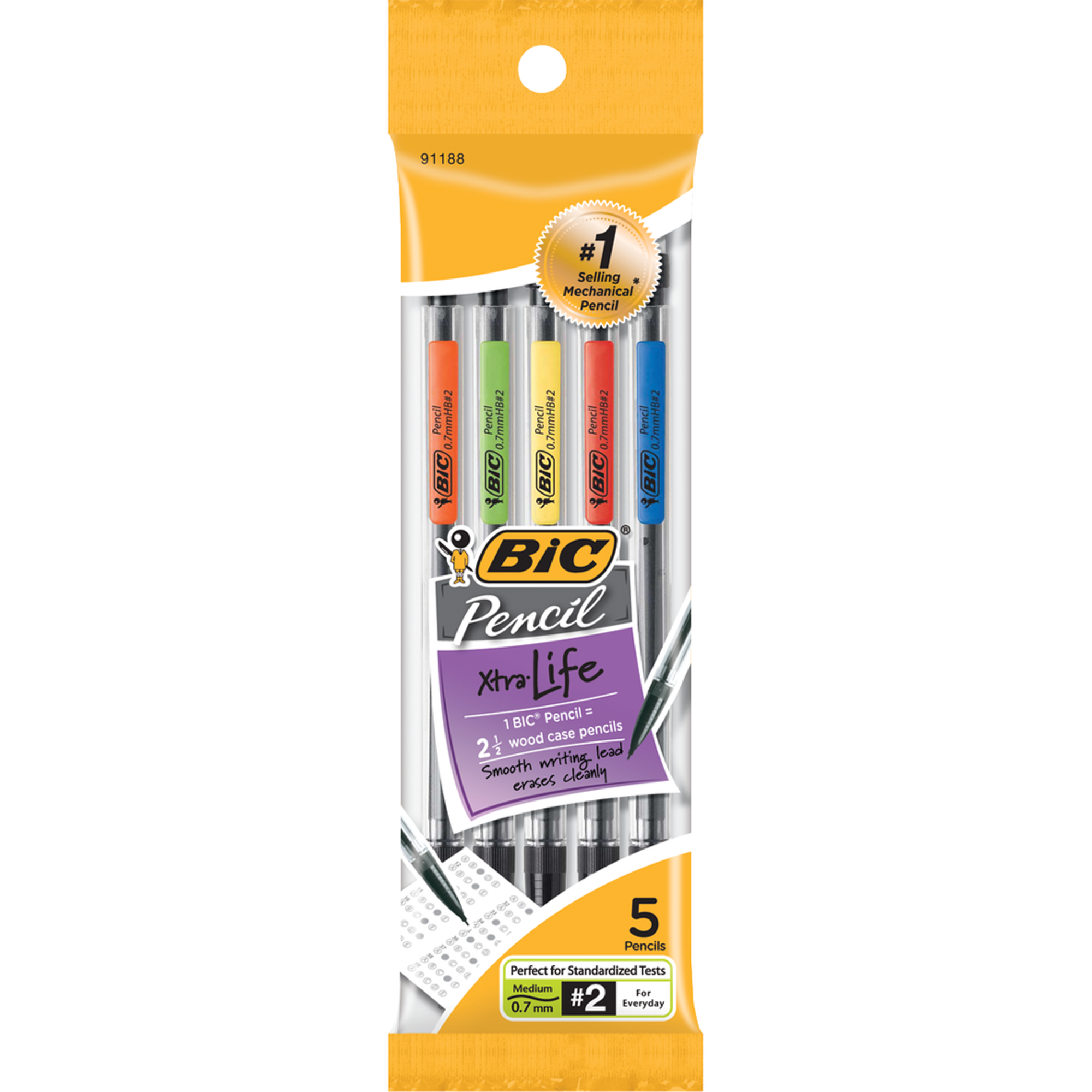 image of: BIC Xtra Life Mechanical Pencil - Black .7mm 5Pk BP Clear Barrel
