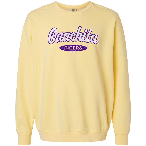 Ouachita Tigers Comfort Colors Bling Script Lighweight Fleece Crew; $73.99