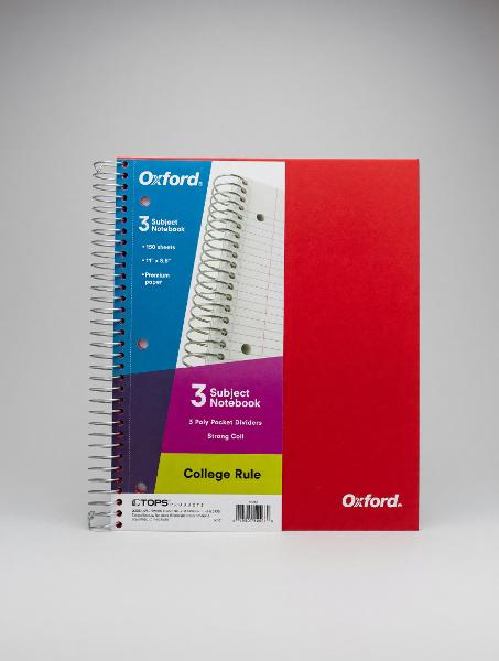 OXFOD THREE SUBJECT COLLEGE RULE NOTEBOOK; $8.99