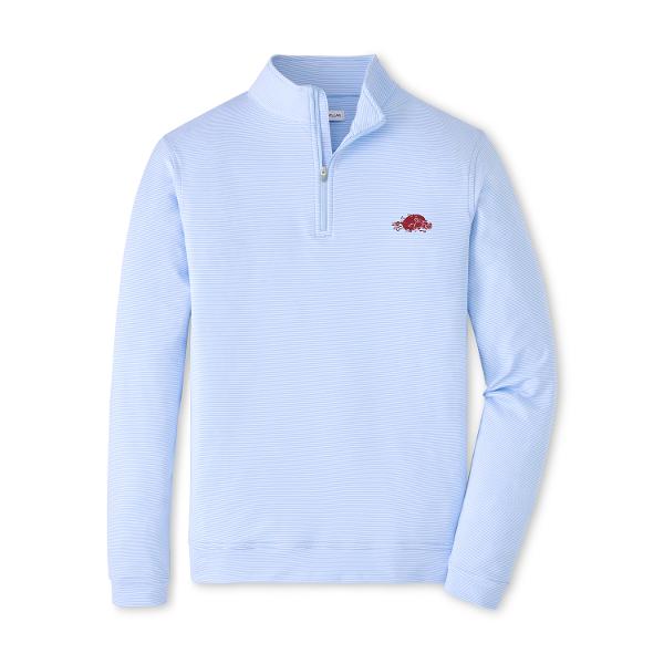 Arkansas Razorbacks Peter Millar Perth Sugar Stripe Performance 1/4 Zip - Vault Slobber Hog; $185.00