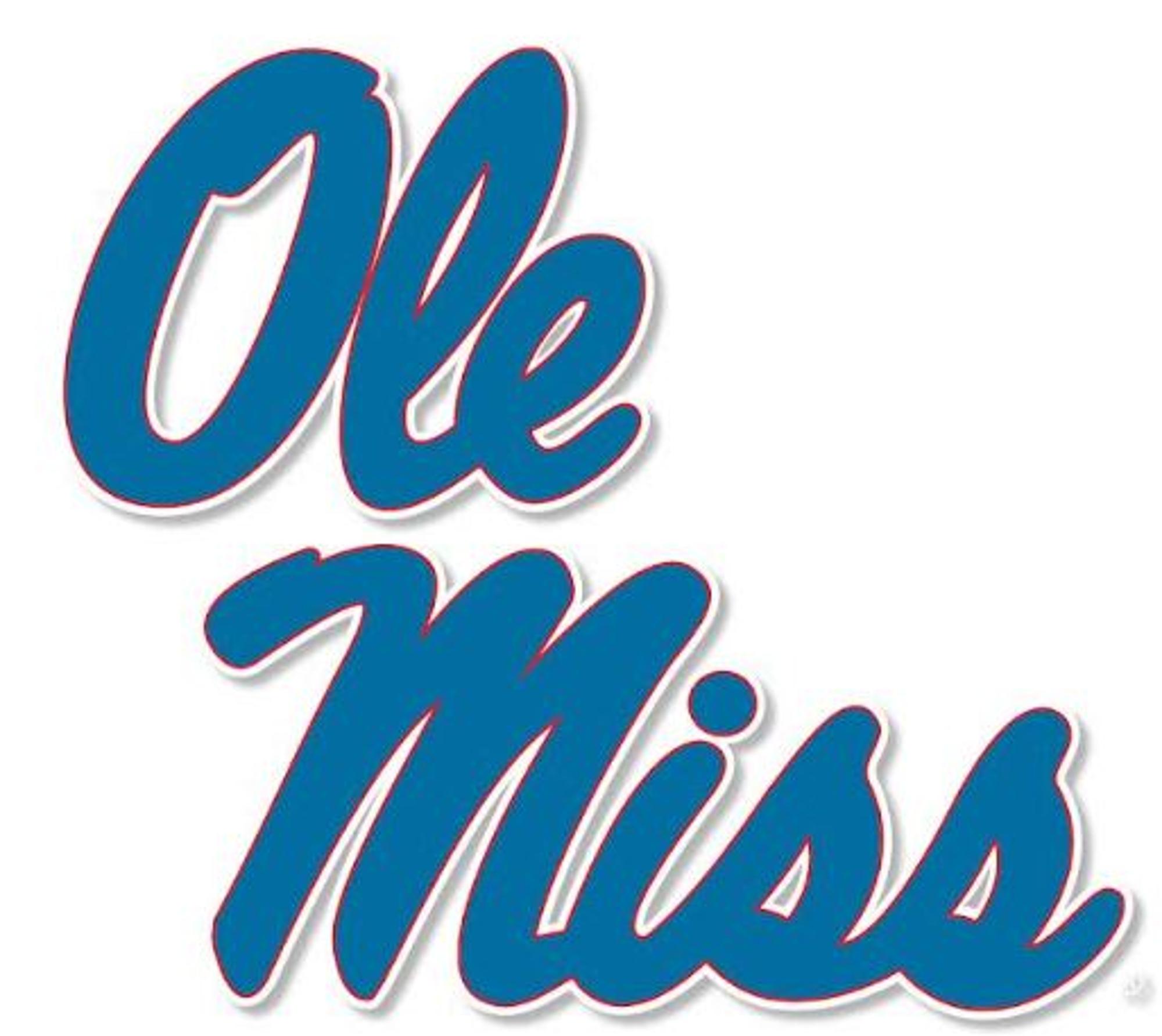 image of: Powder Blue Ole Miss Stacked Script Dizzler Sticker 2in
