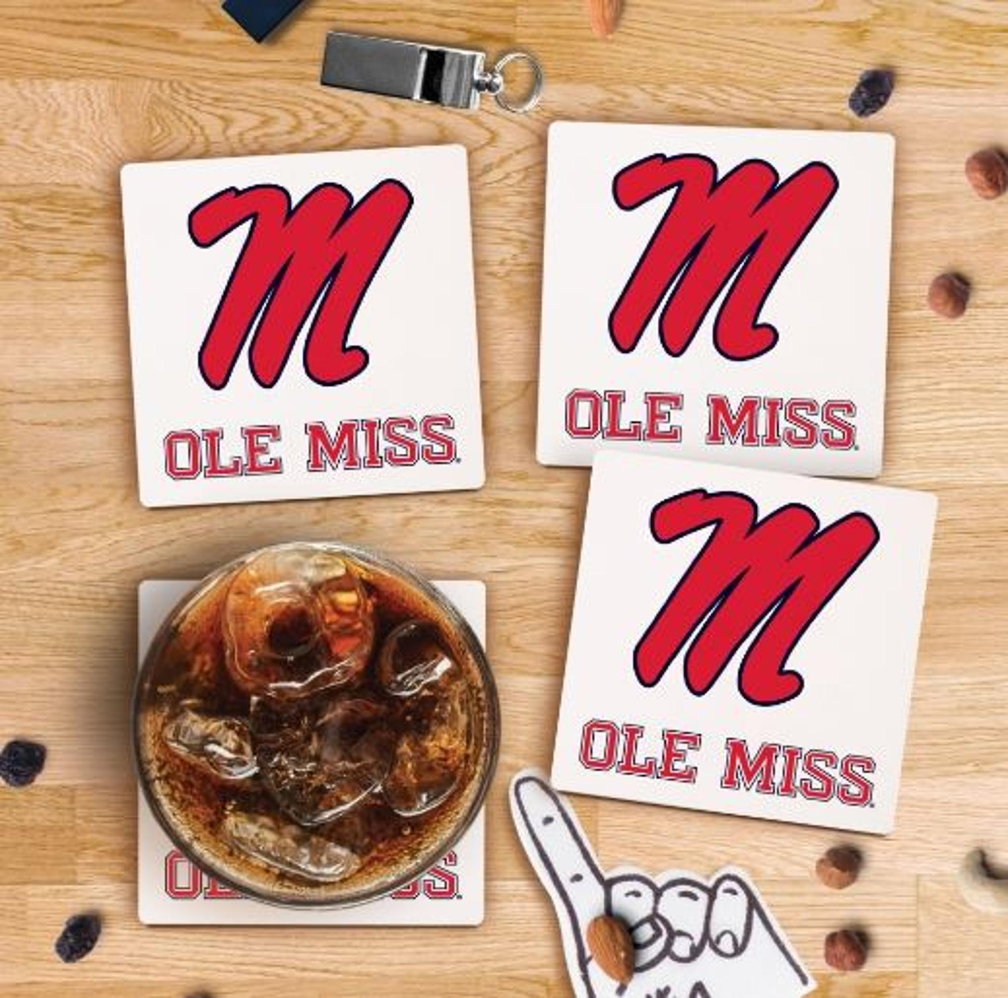 image of: Ole Miss Square Absorbent Coaster White 4x4 Single