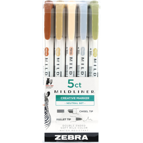 Zebra Highlighters, Chisel and Bullet Tip, 5 Pack, Neutral; $8.99