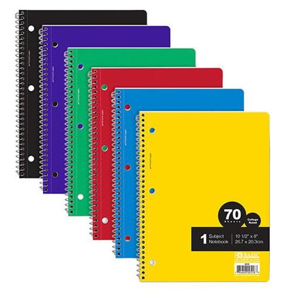 BAZIC 1 Subject College Ruled Notebook - 70 sheets; $2.49