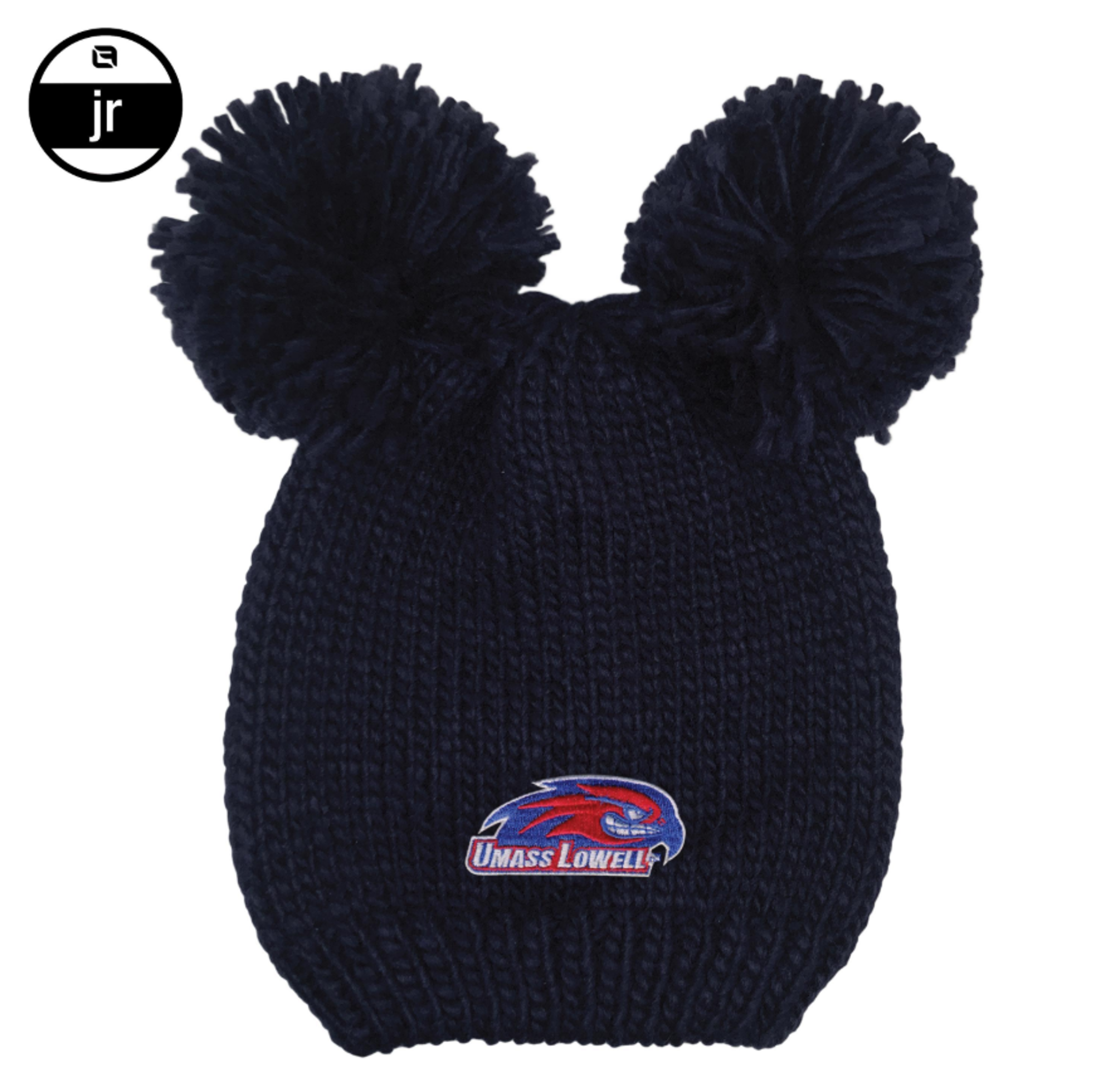 image of: Pigtail PomPom Youth Navy Knit Beanie