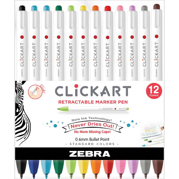 Zebra ClickArt .6mm Retractable Marker Pen, 12 Pack; $20.04