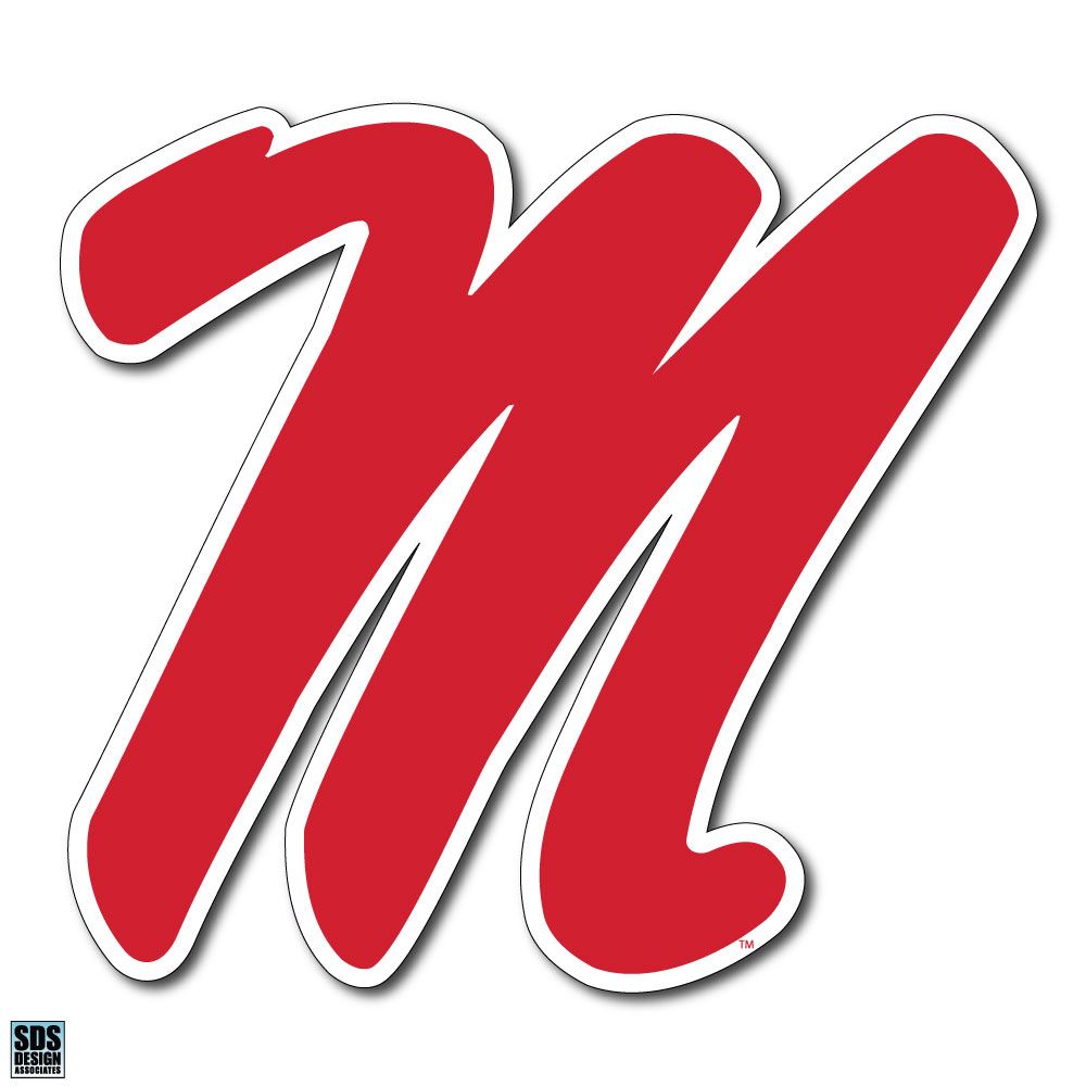 image of: Red Script M Vinyl Decal 3in