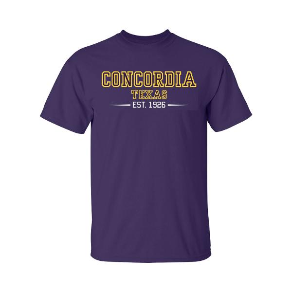 Concordia Est. 1926 Tee Purple; $18.99