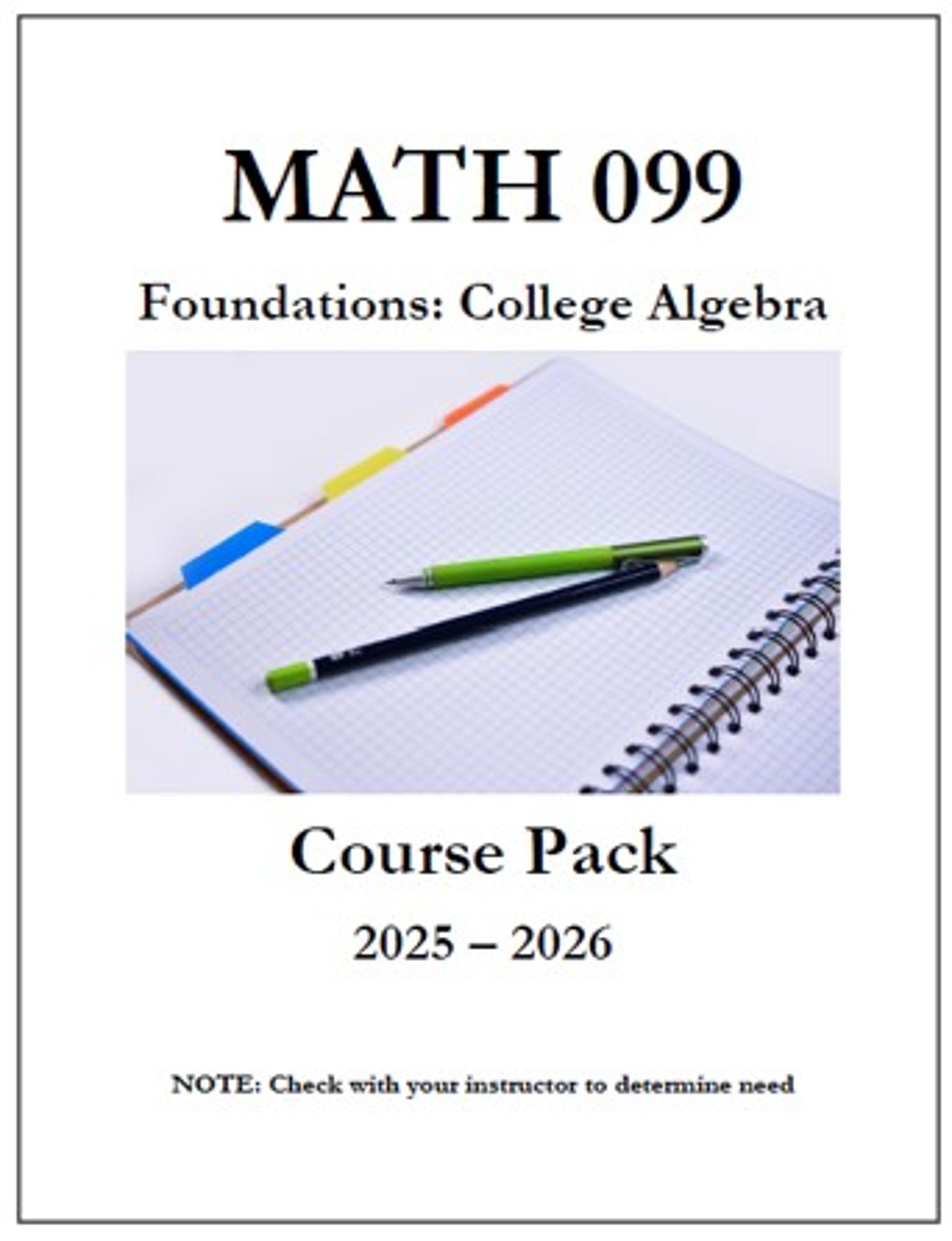 Cover image for MATH 099 Course Pack 2025 - 2026