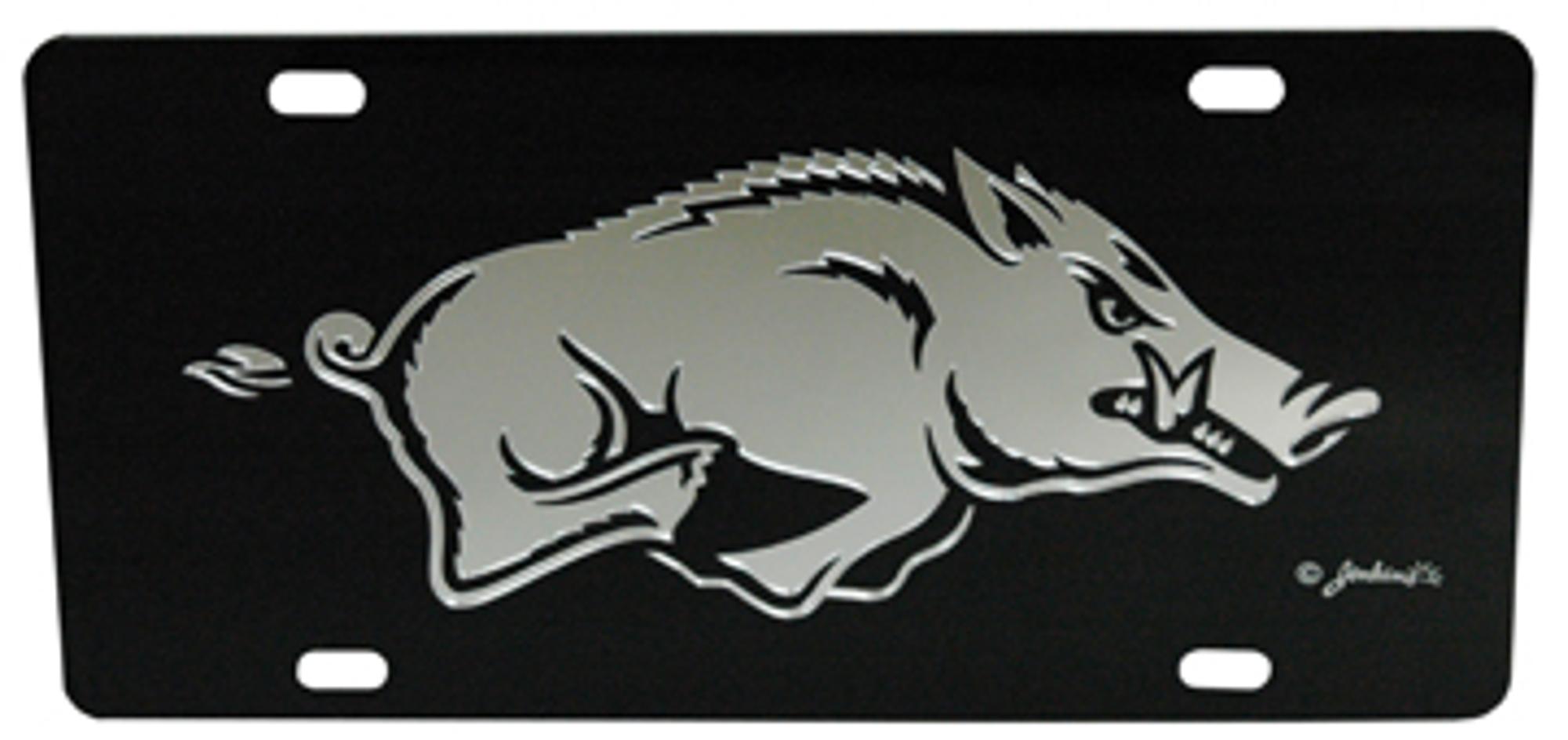 image of: Arkansas Razorbacks Black Logo Crystal Mirror License Plate