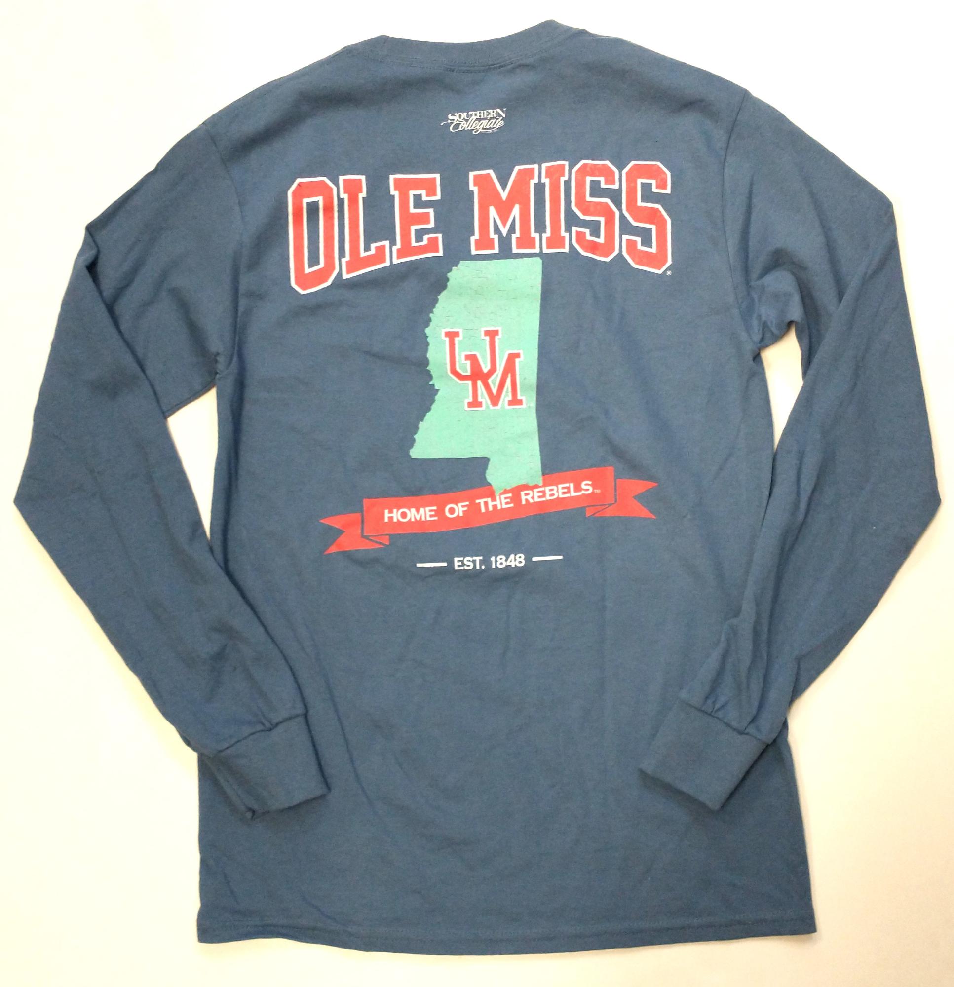 image of: Ole Miss Home of the Rebels Long Sleeve State Tee Indigo Blue
