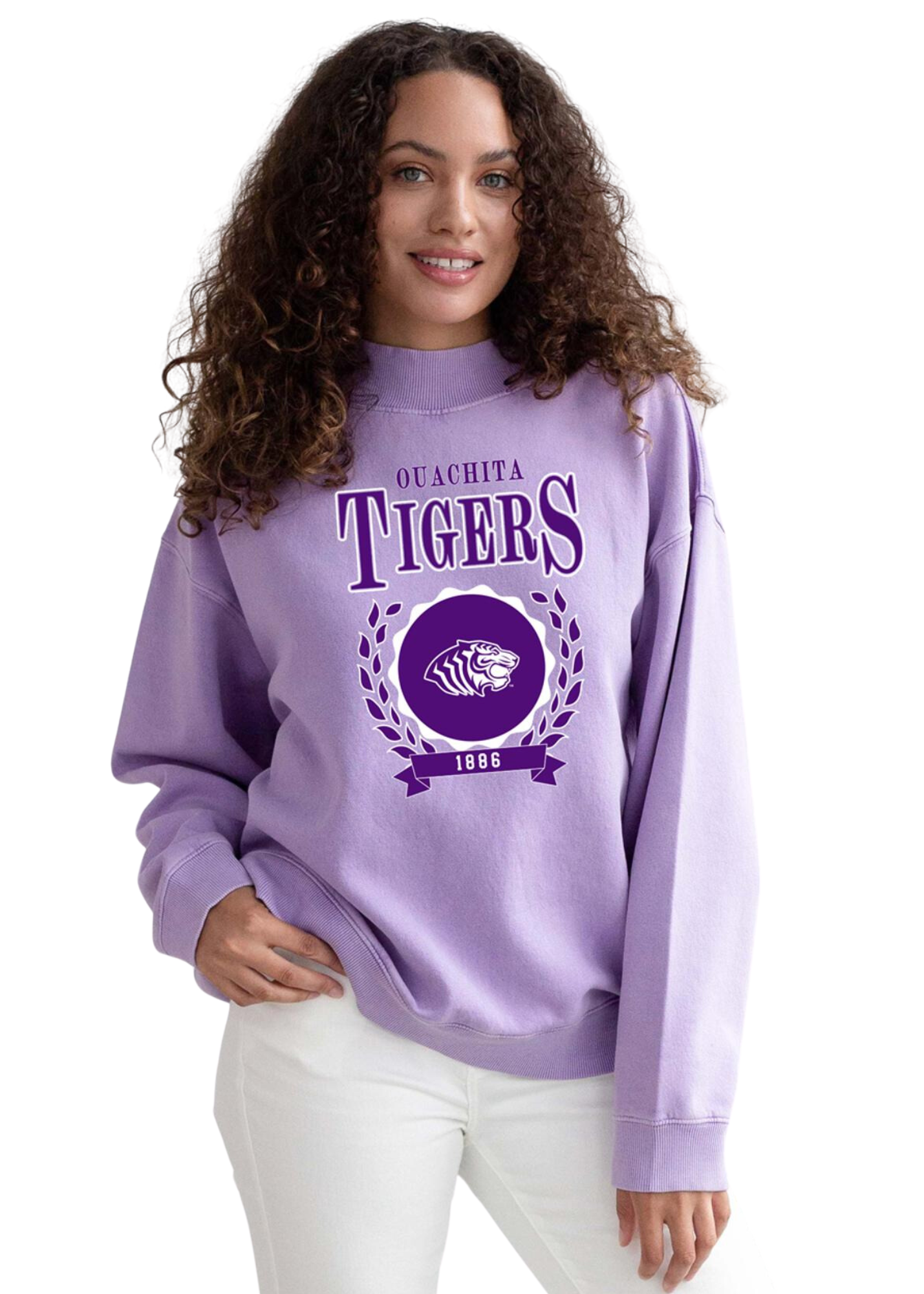 image of: Ouachita Tigers Women's Nantucket Mock-Neck Crew Sweatshirt, Purple