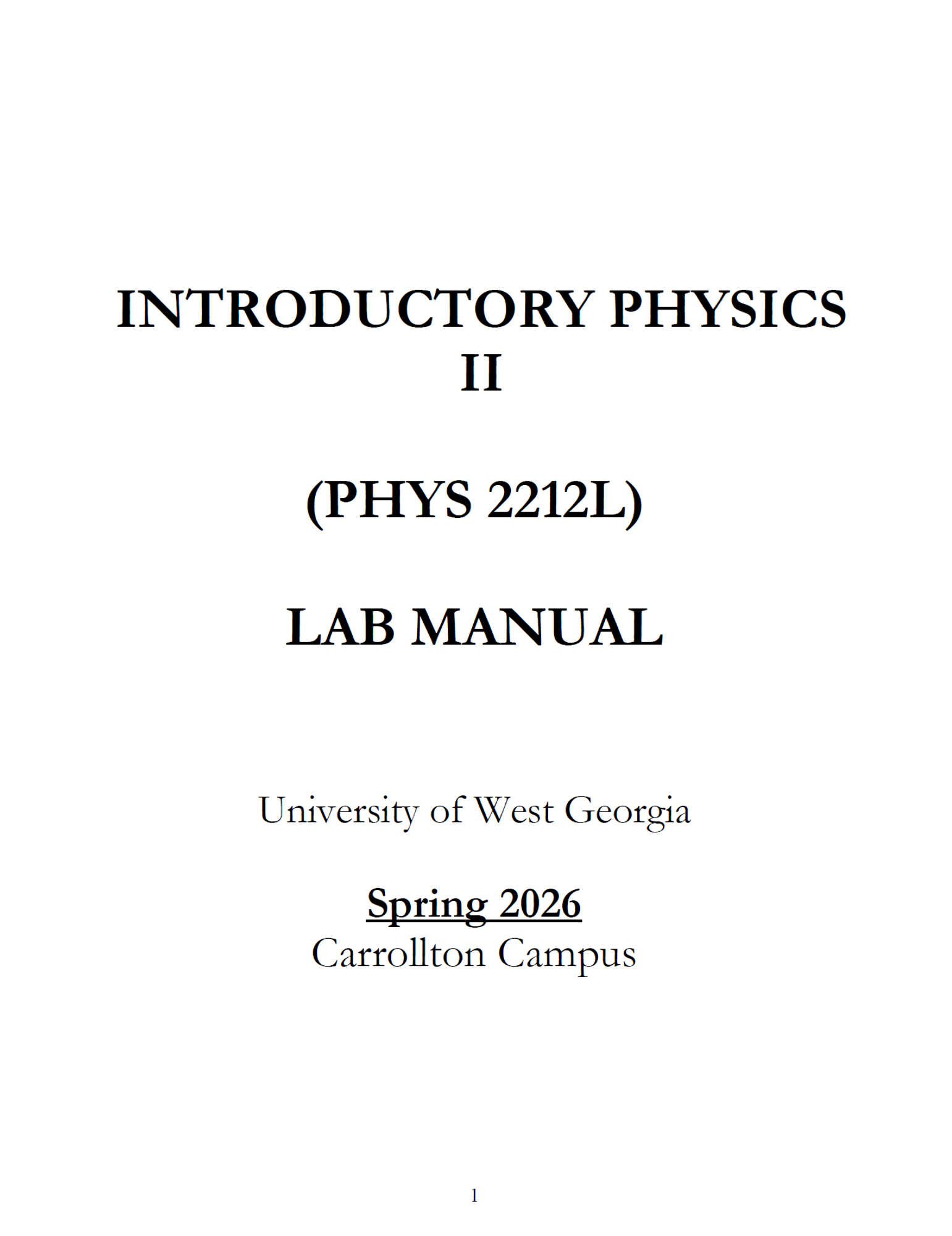 Cover image for PHYS 2212L LAB MANUAL - SPRING 2026