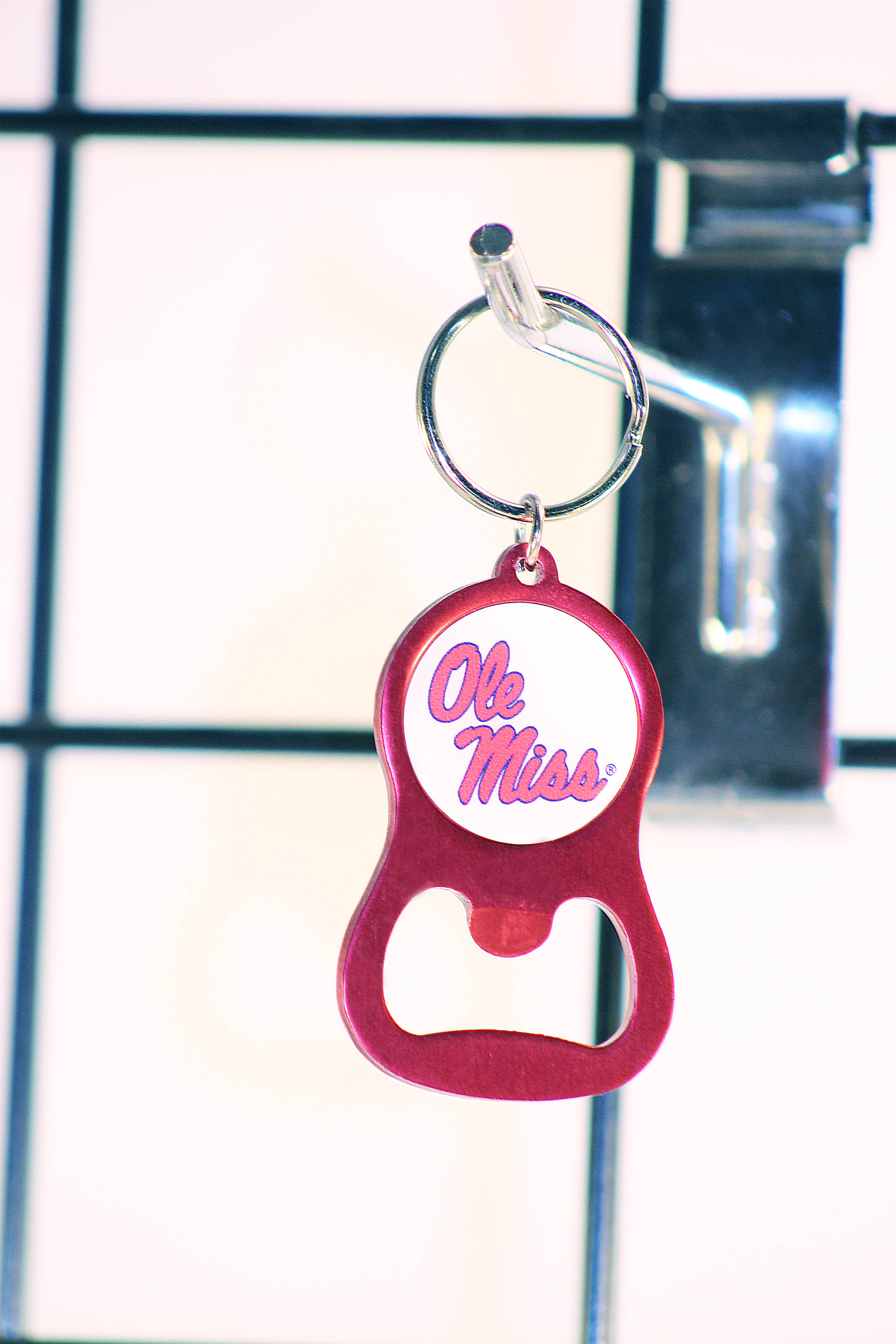image of: Red Ole Miss Metal Bottle Opener Keychain