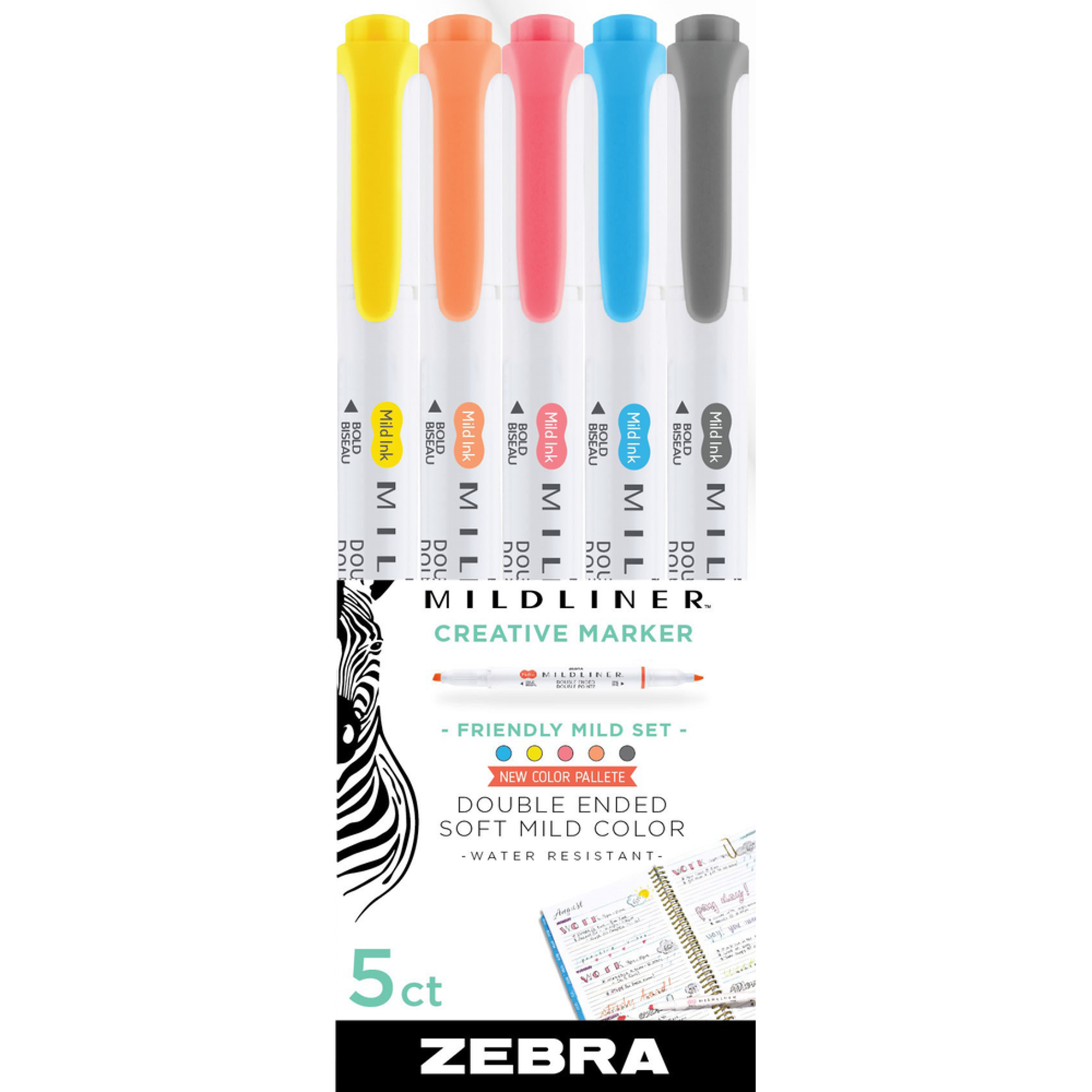 image of: Zebra Mildline Double Ended Highlighter - Asst 5Pk BP Friendly