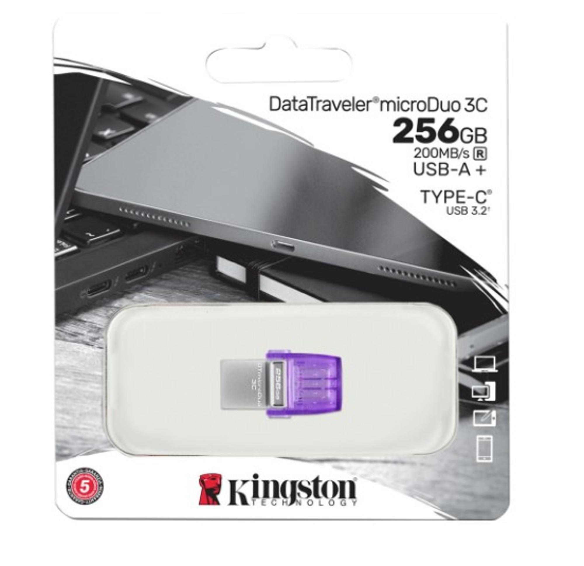 image of: NEW! Kingston DataTraveler microDuo Dual USB-A-USB-C - 256gb