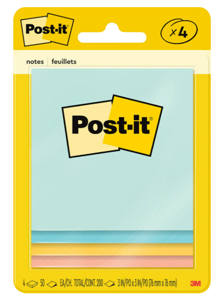 Post-It 3in x 3in Sticky Notes, 4 Pack; $5.98