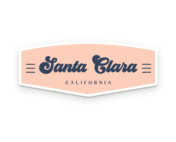 Santa Clara California Retro Sticker, Blush & Navy; $4.98