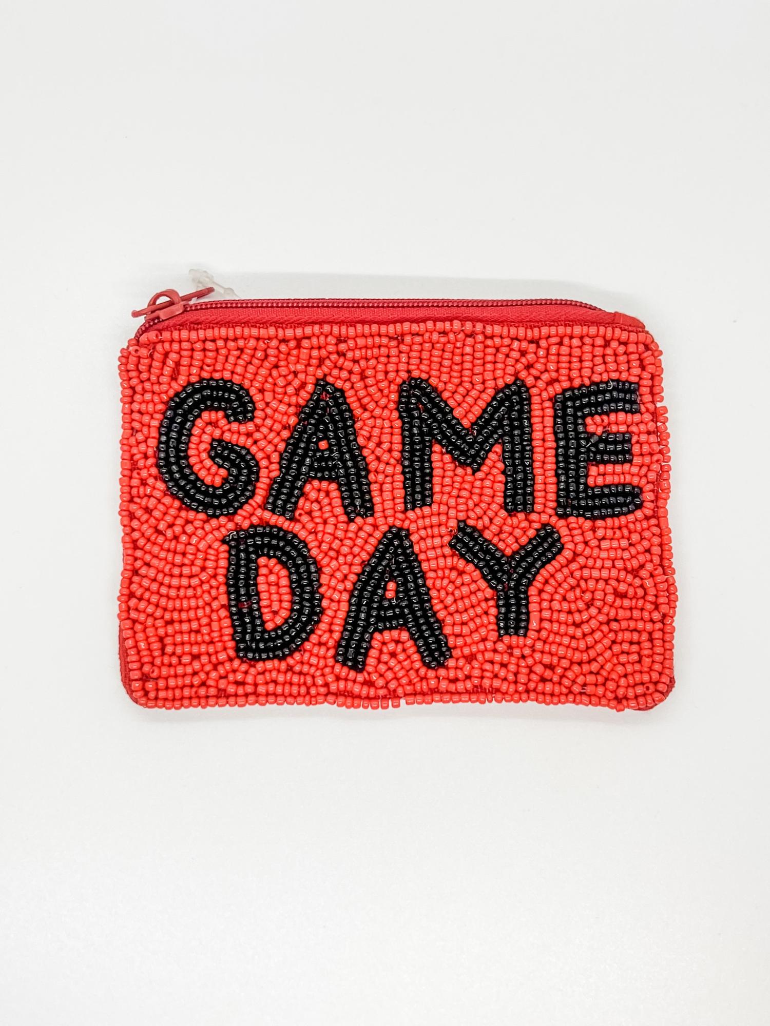 image of: Beaded Game Day Purse Pouch - Red and Black