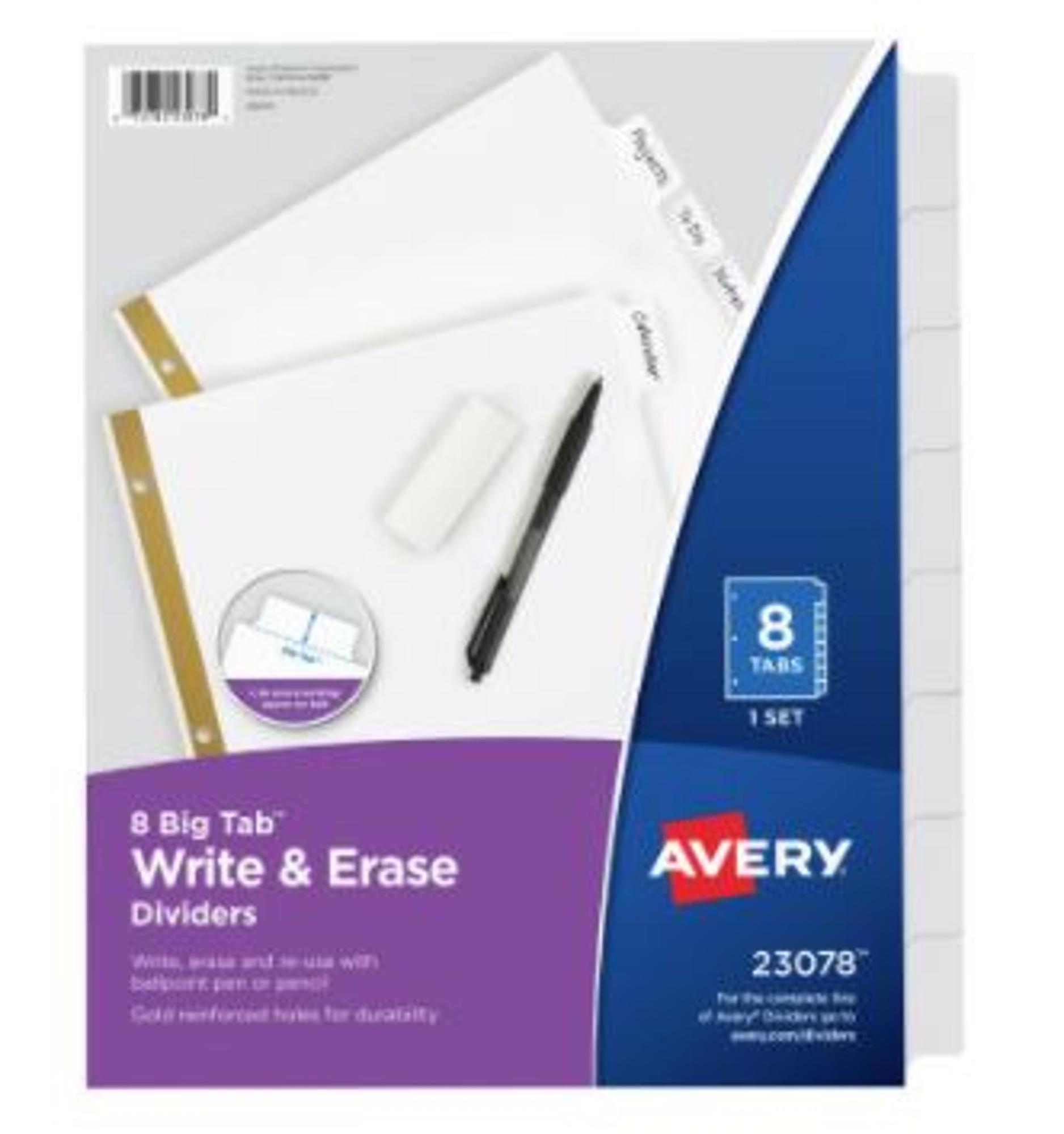 image of: Big Tab Write and Erase Dividers 8 White