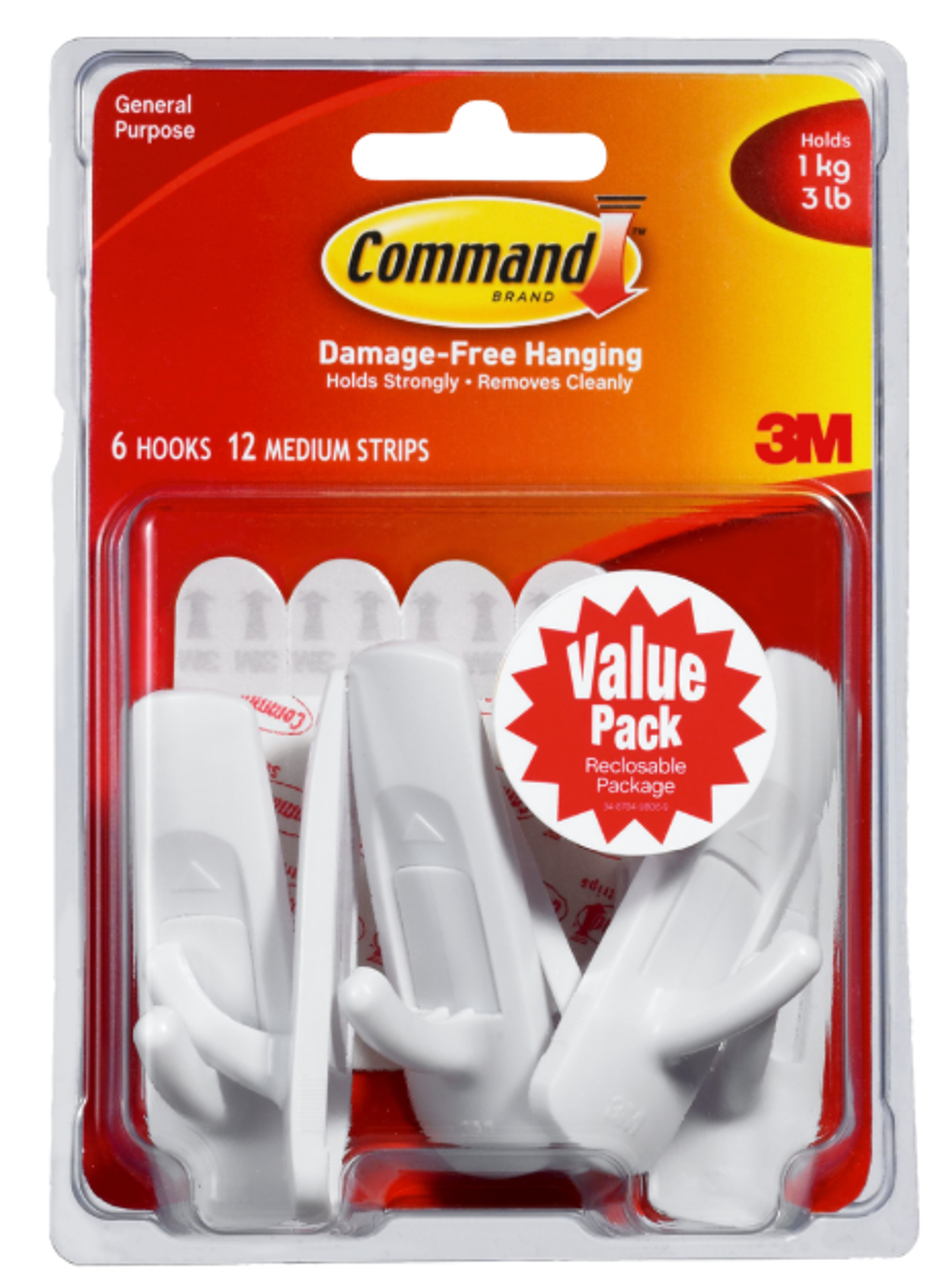image of: Command Adhesive Designer Hook, 6 Pack, White