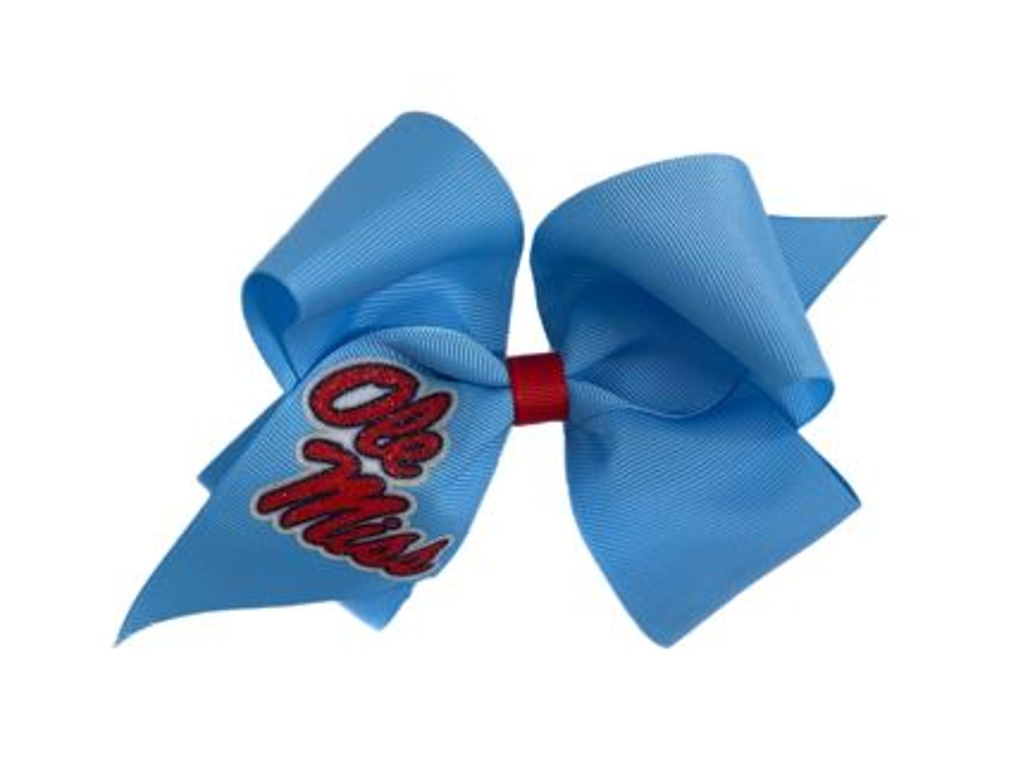 image of: Ole Miss Jumbo Glitter Hair Bow 6in Powder Blue