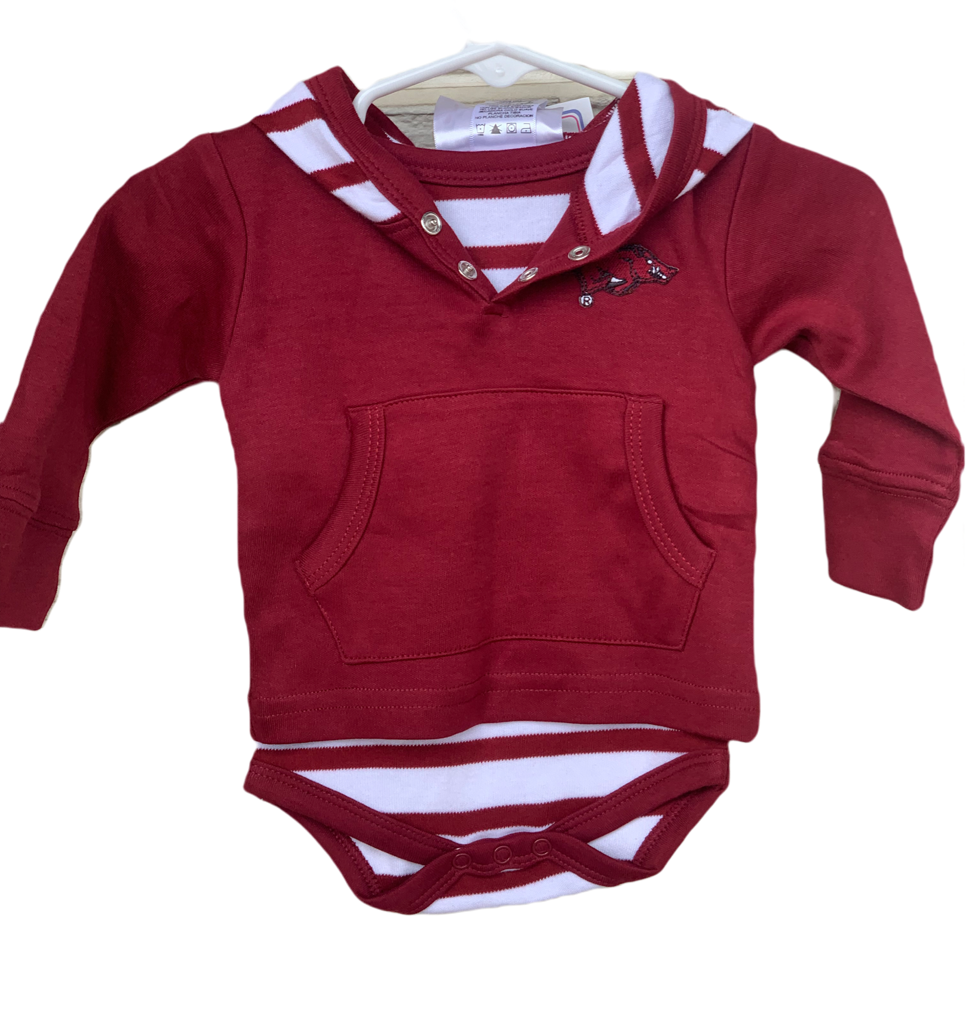 image of: Arkansas Razorbacks Infant Stripe Hooded Creeper
