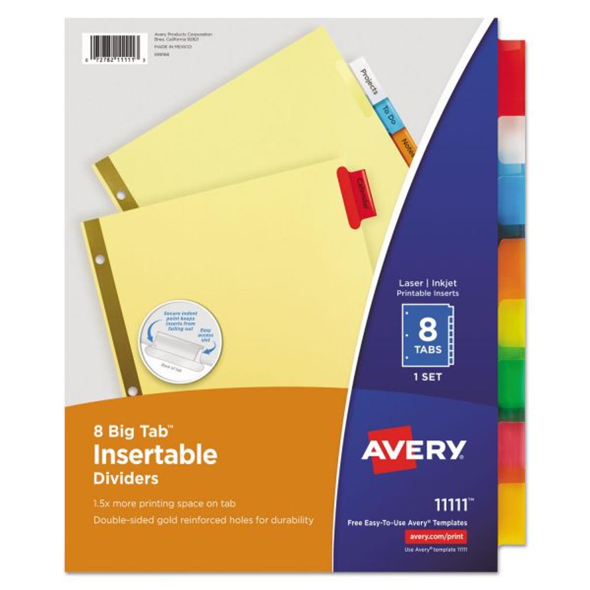 image of: Avery Big Tab Insertable Plastic Divider - Multi 8.5x11in Bulk 8 Tab