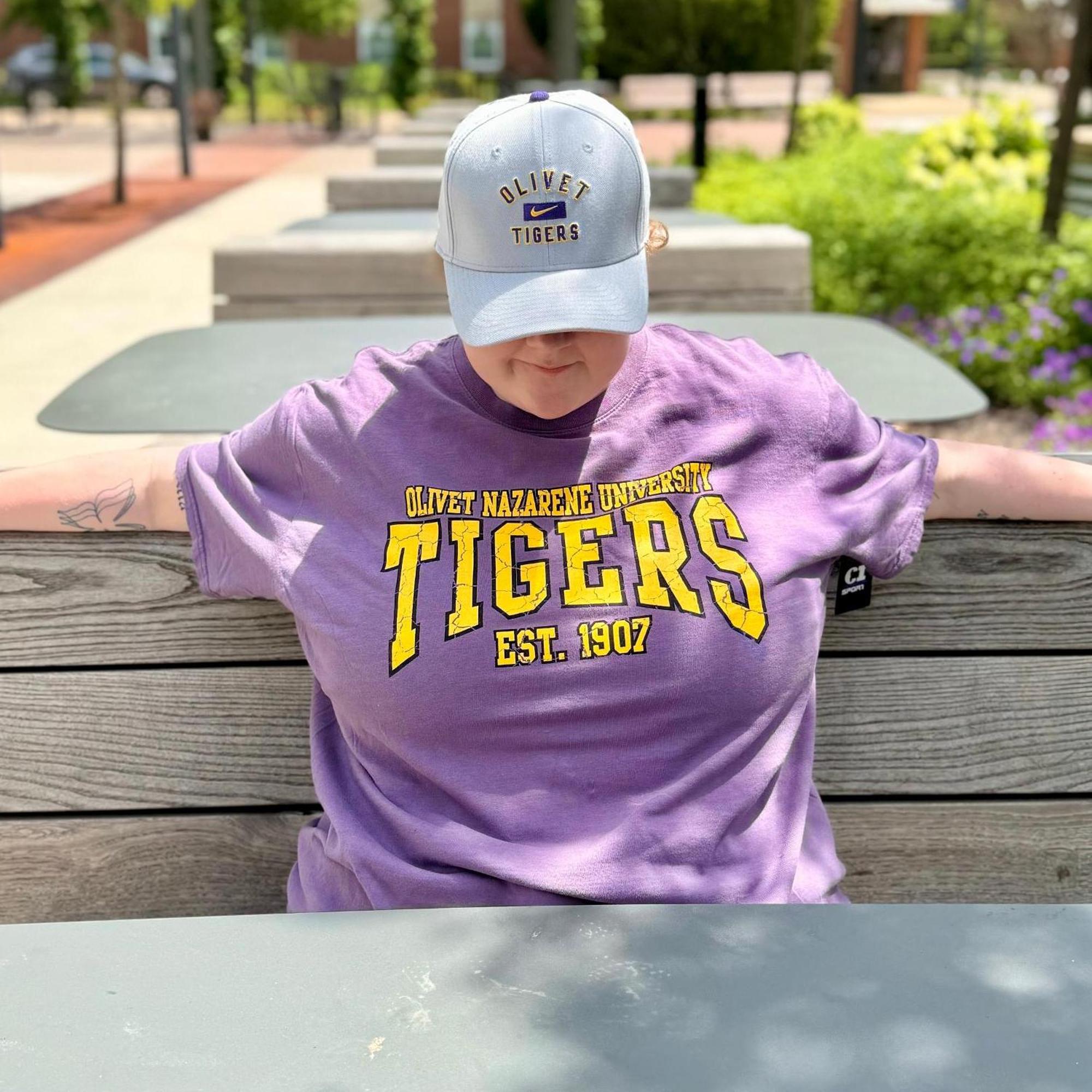 Product image 1 of 2 for Olivet Nazarene Tigers Beach Wash Cracked Graphic Tee, Vintage Plum