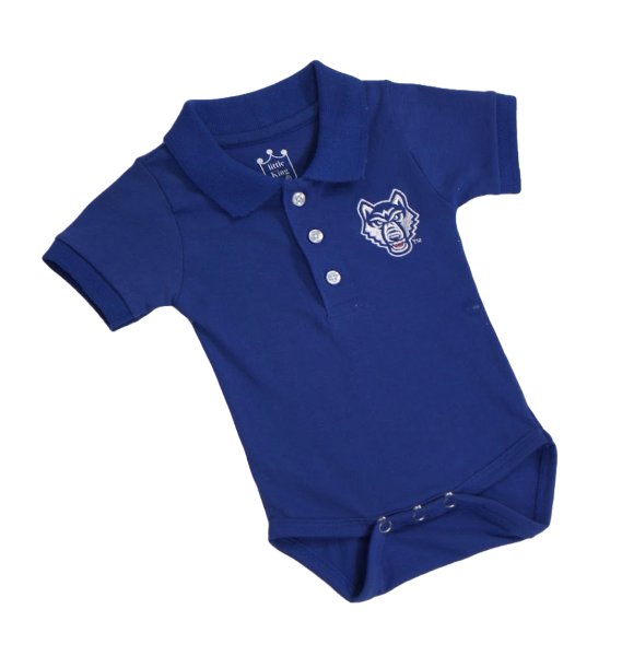 WOLF LOGO COTTON POLO ROMPER; $24.99