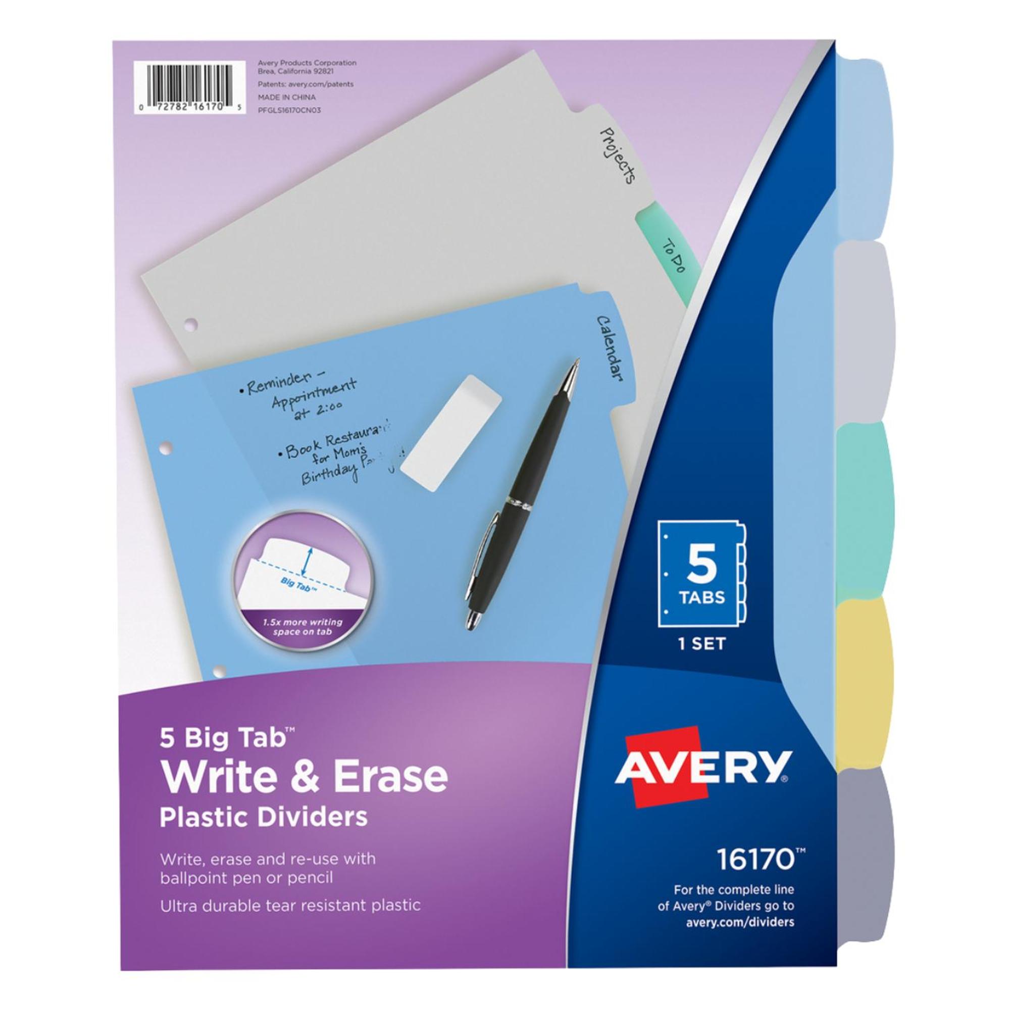 Product image 1 of 1 for Avery Big Tab Write and Erase Plastic Dividers, 5 Tabs