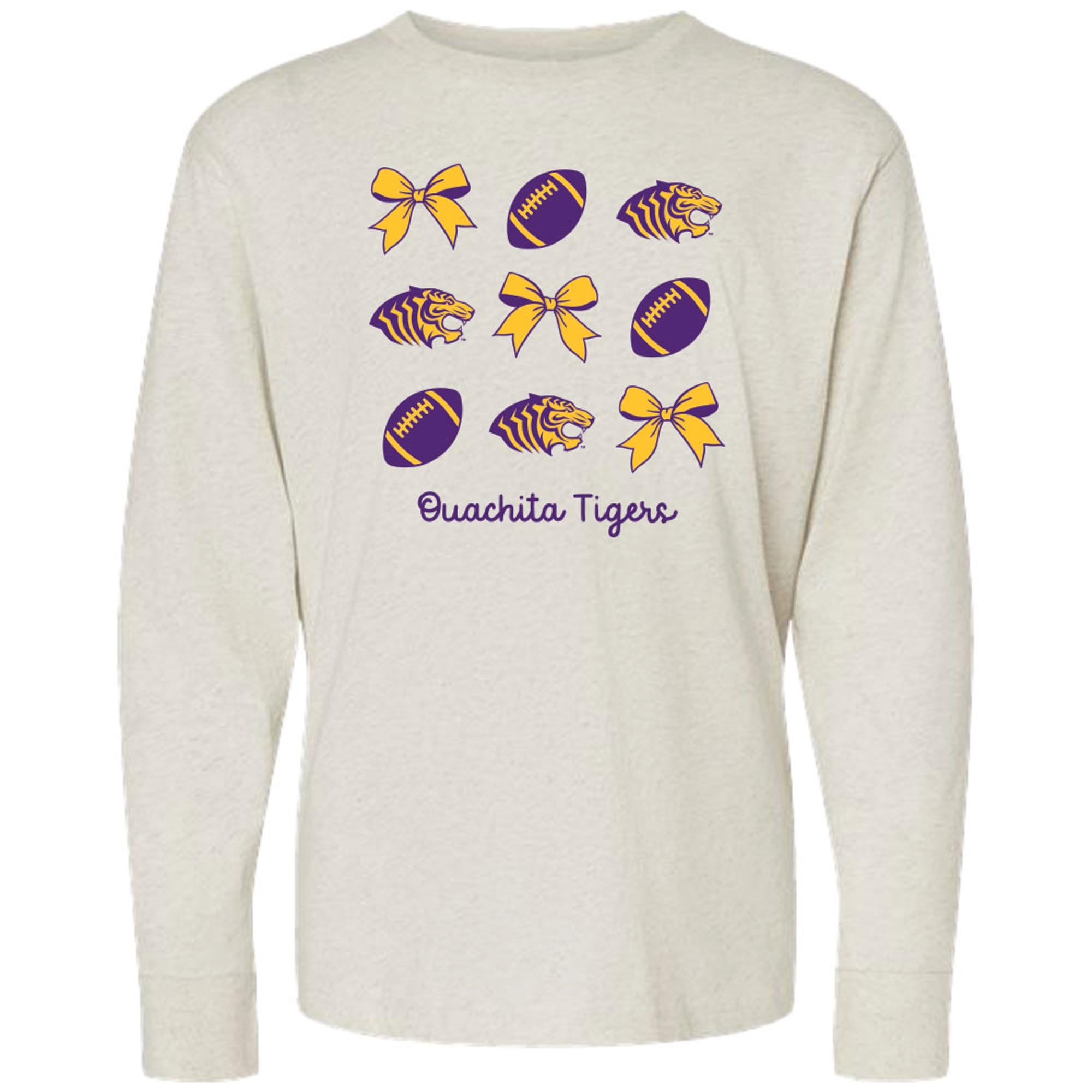image of: Ouachita Tigers Football & Bows Youth Long Sleeve Tee